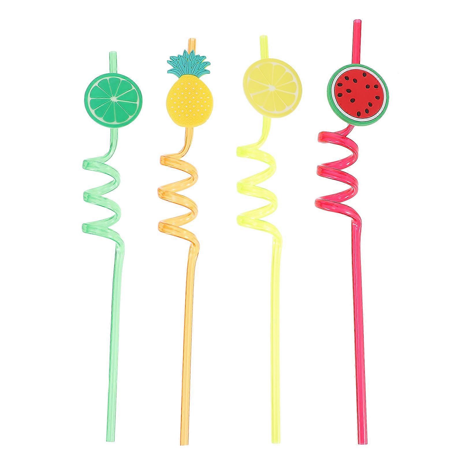 Fruit Drinking Straws Reusable Party Supplies Assorted Color 26.5x4cm Spiral Prevent Falling Into Bottle Or Cup 12Pcs