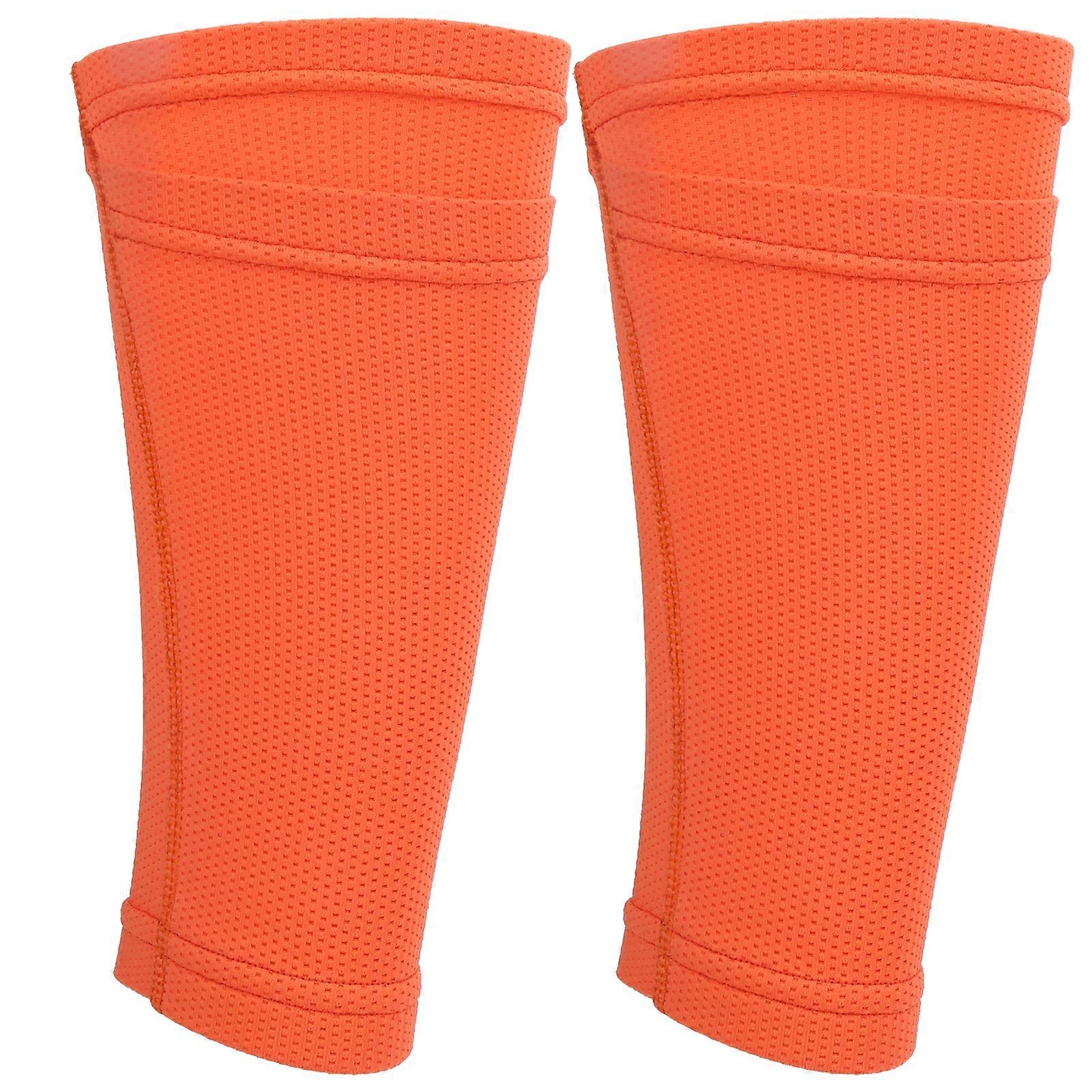 Pair of Soccer Shin Guards, Double Layer Sleeves for Football Training, Orange, Adult/L