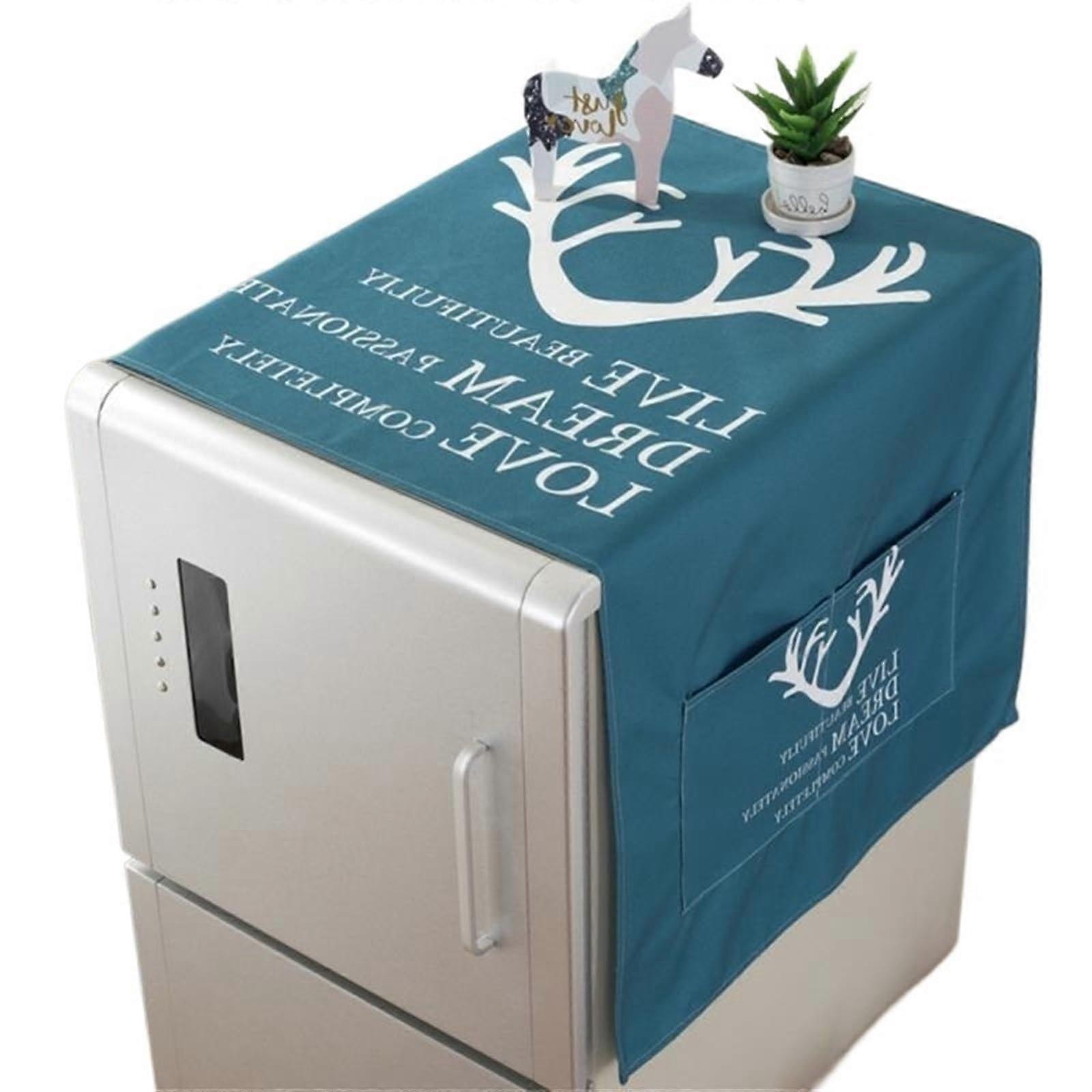 Washing Machine Dustproof Cover for Refrigerator, Universal Sun Protection with Storage Pockets, Kitchen Decor, Style E