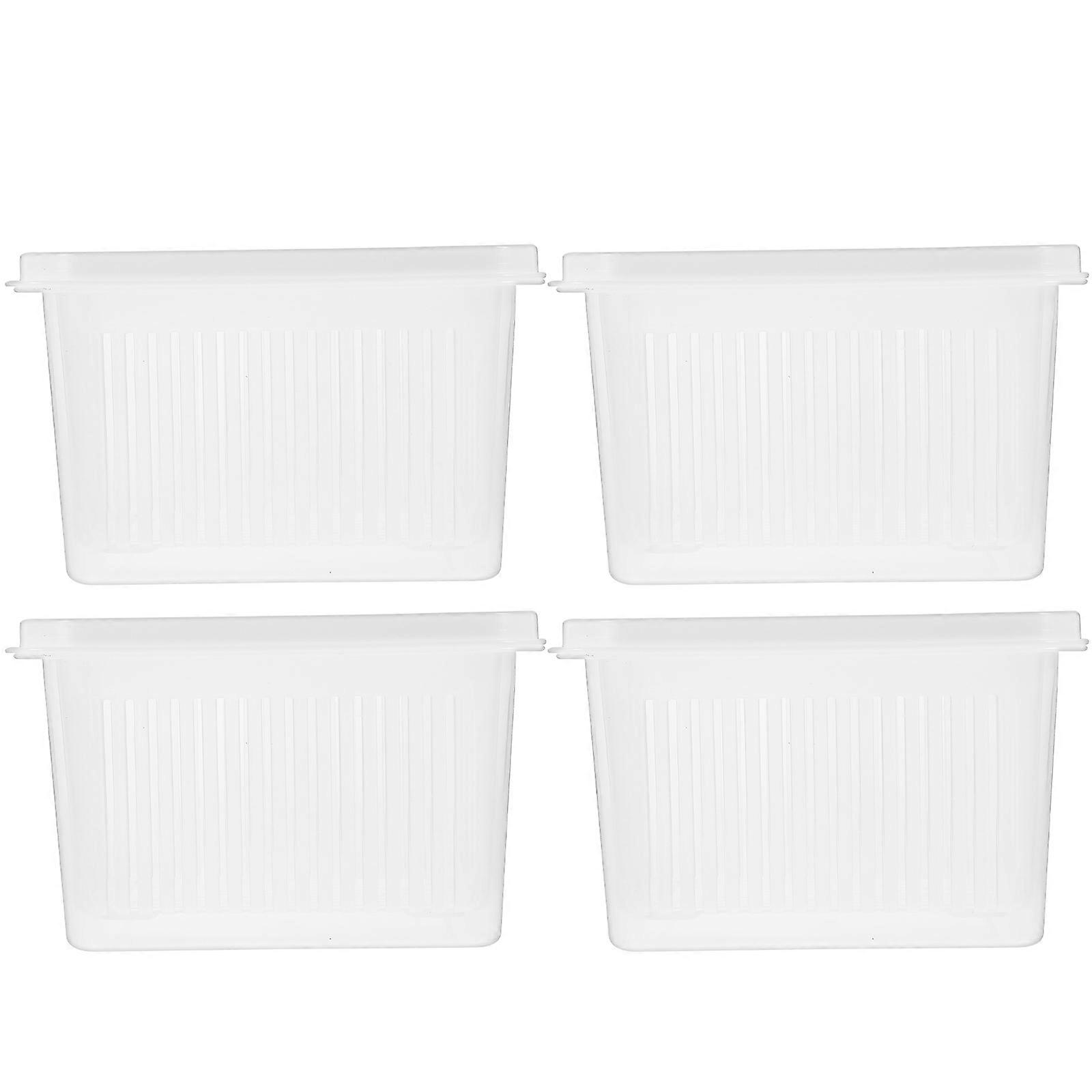 Food Storage Containers For Fridge Preservation Box Rectangular Simple Design White 13X9.5X8CM Sealing 4Set