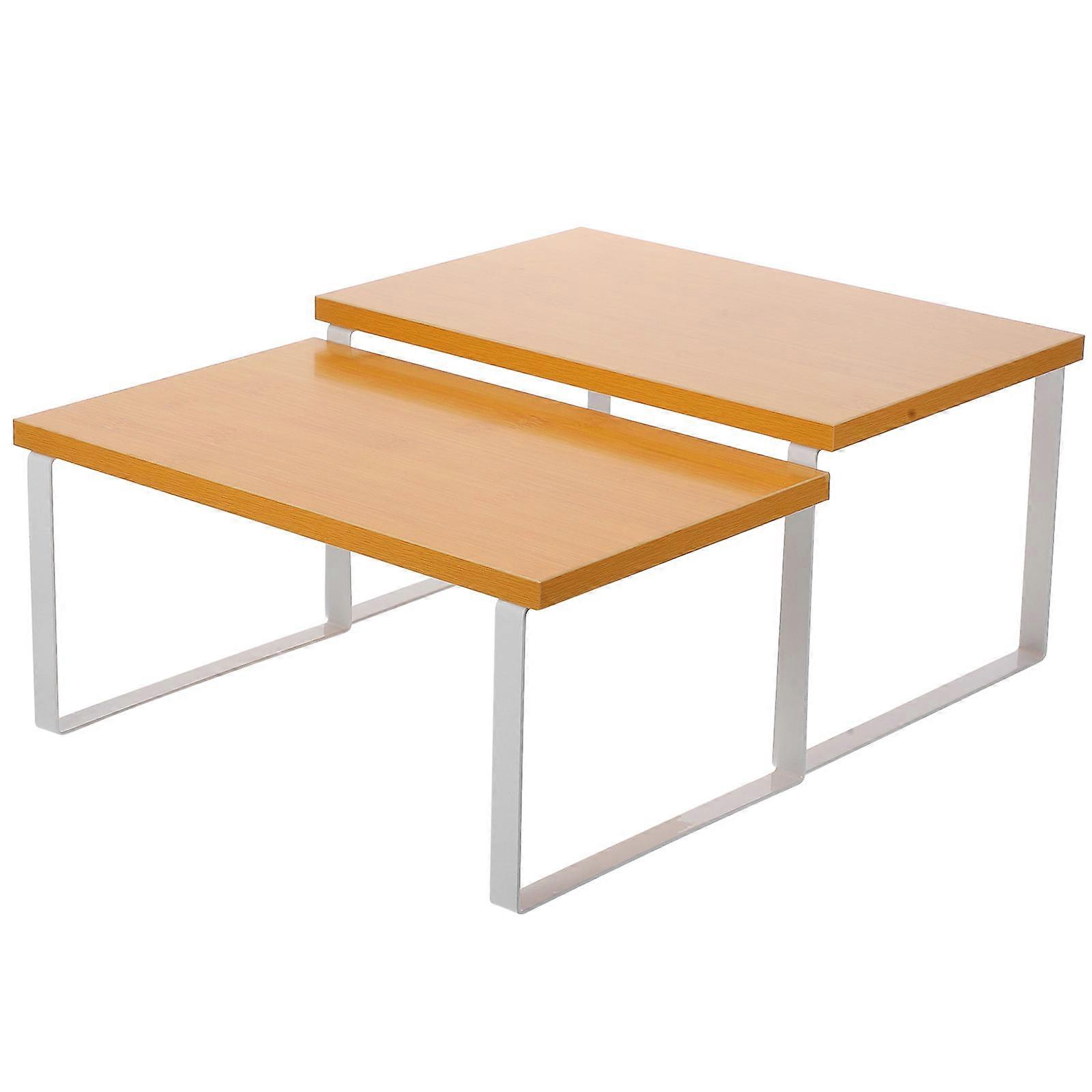 Cabinet Shelf Organizer Multifunctional Kitchen Storage Stackable Desktop Organizer Rectangular Beige 29.70X18.50X13.70CM Wood 2Pcs