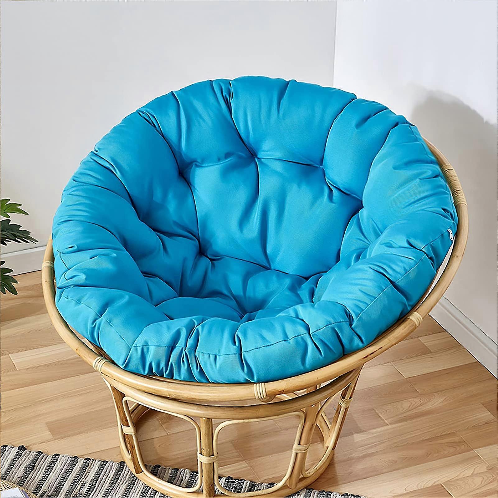 garden chair with round, padded, tufted cushion, thick, selffilled, hammock, swing for indoor and outdoor use, relaxation, blue, 120 x 120 cm