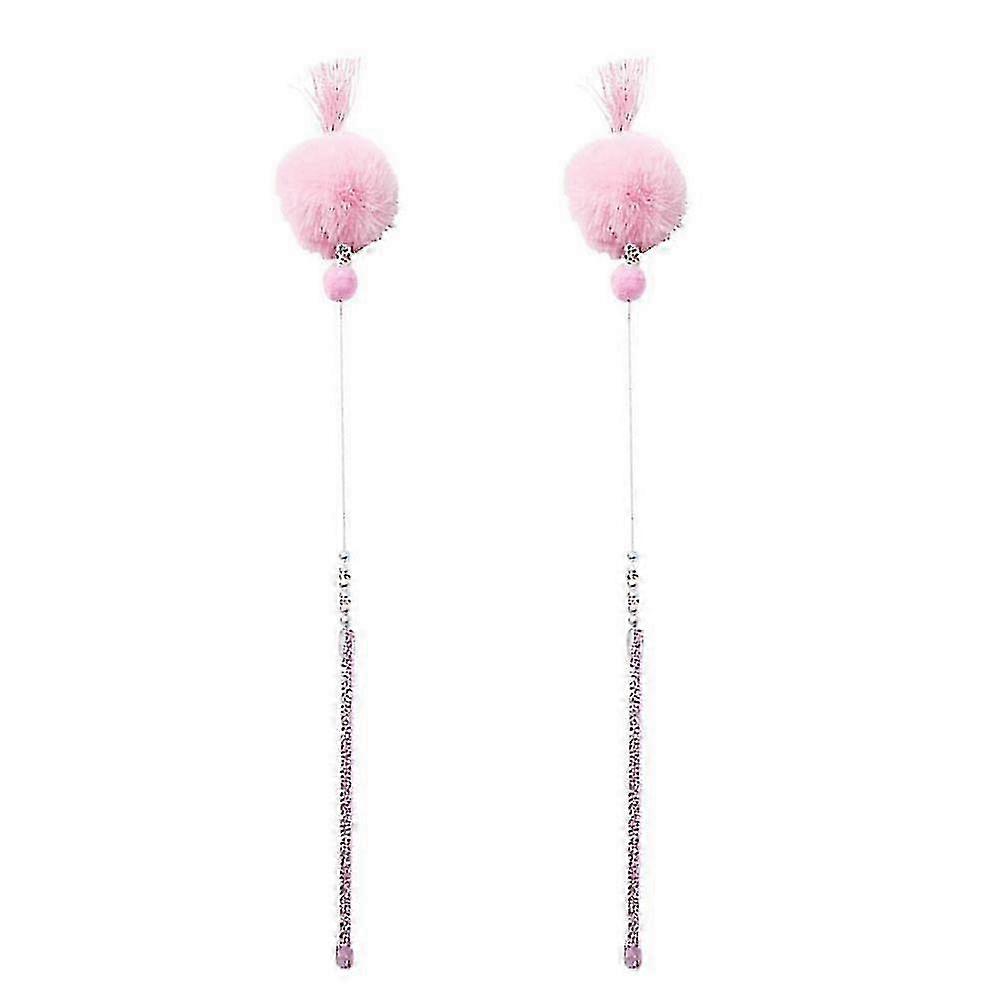 2pcs Colorful Beads Interactive Plush Ball Wand Toy for Cats (Pink)