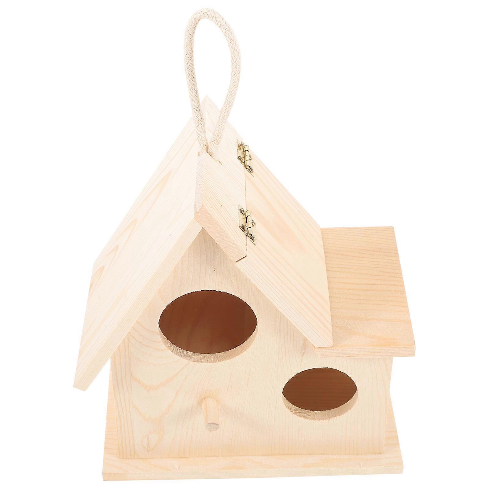 Wood Bird Nest Parakeet Nesting Box Garden Backyard Decoration Beige 19x17x10cm Breeding 1Pack
