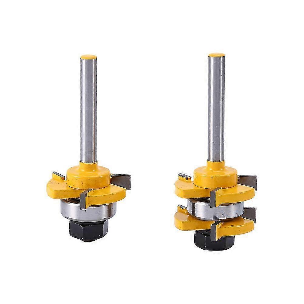 2pcs Set T-shape Tongue & Groove Router Bit 3/4in Stock 1/4in Shank 3 Teeth Wood
