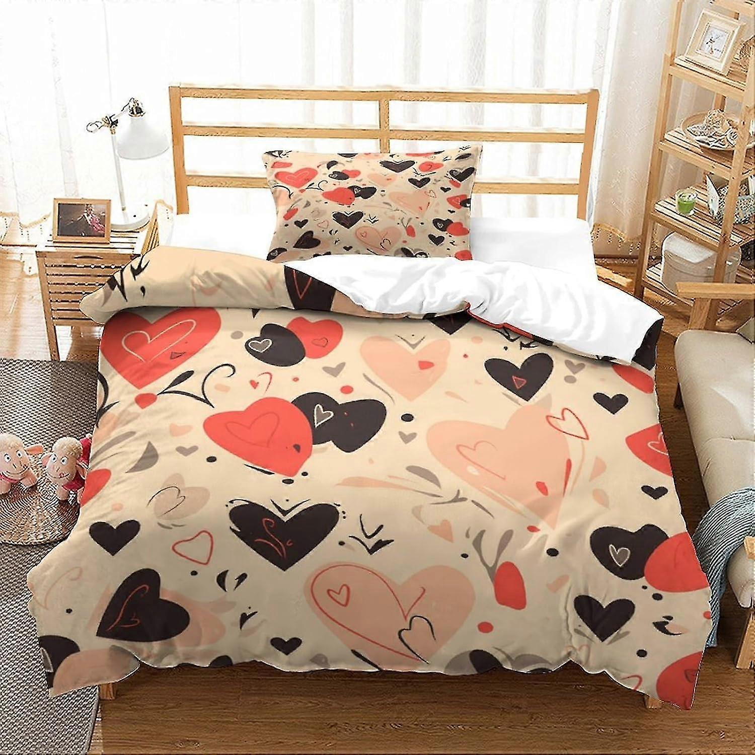 Dia dos Namorados Themed Love Bedding Conjunto de 2 Peças 3D Capa de Edredão com Fronhas Hipoalergénico Soft Microfibra Quilt Cover