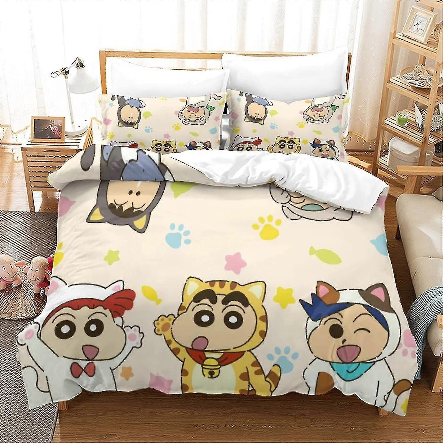 Bedding Duvet Cover Set 3D Print Crayon Character Quilt Cover Bedding Sets, Print Single Double King Size Microfibre Duvet Cover Set with Pi