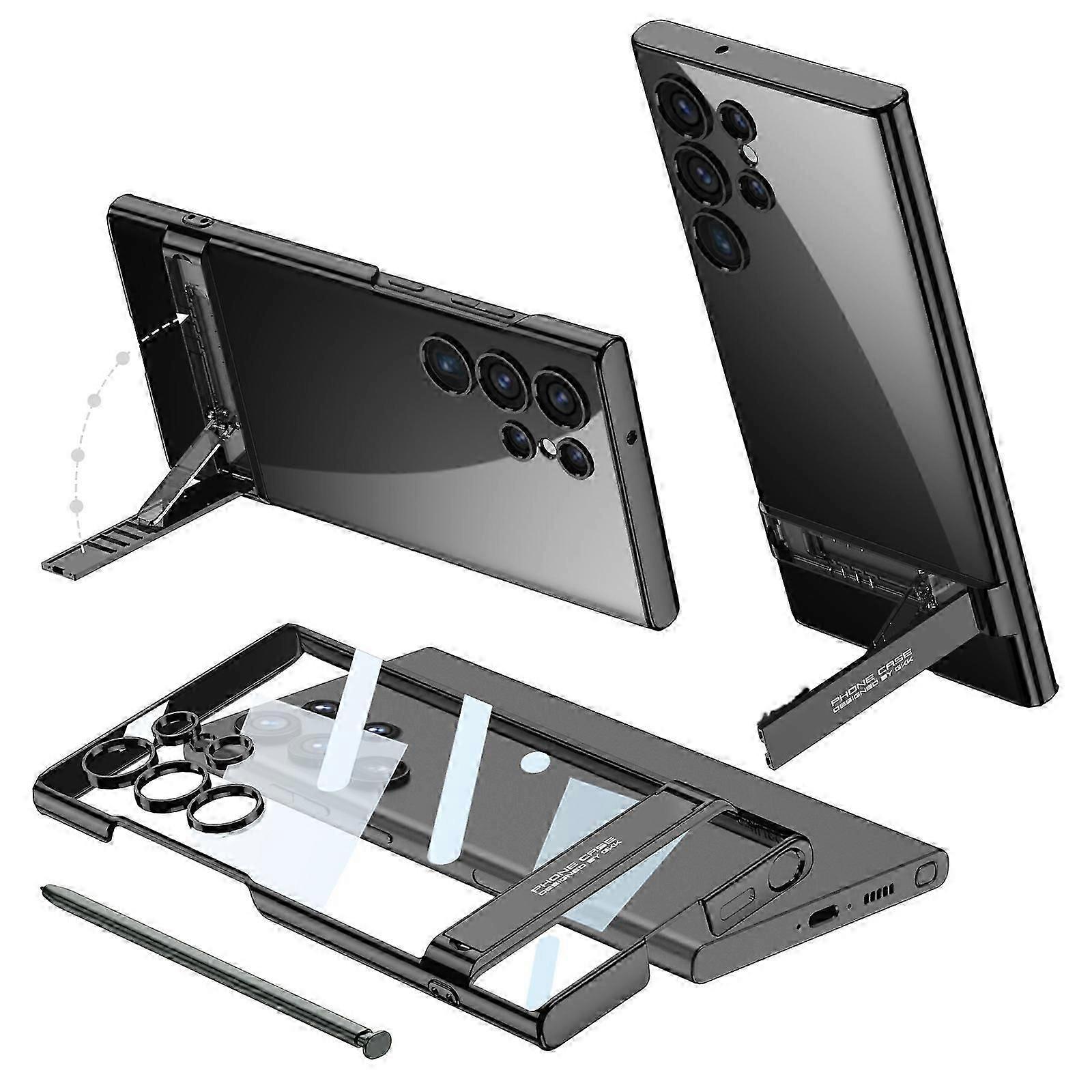For Samsung S24 Phone Case, Transparent Electroplating Phantom Protective Cover with Fine Hole Bracket