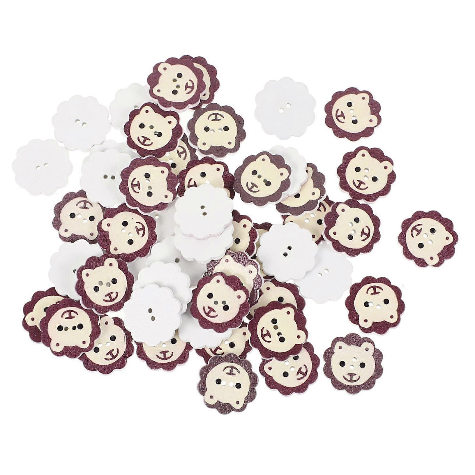 1 Set of Wooden Buttons DIY Cartoon Buttons with Lion Head Design for Craft Projects, Lightweight and for Clothing and Decorations, 100 Pieces