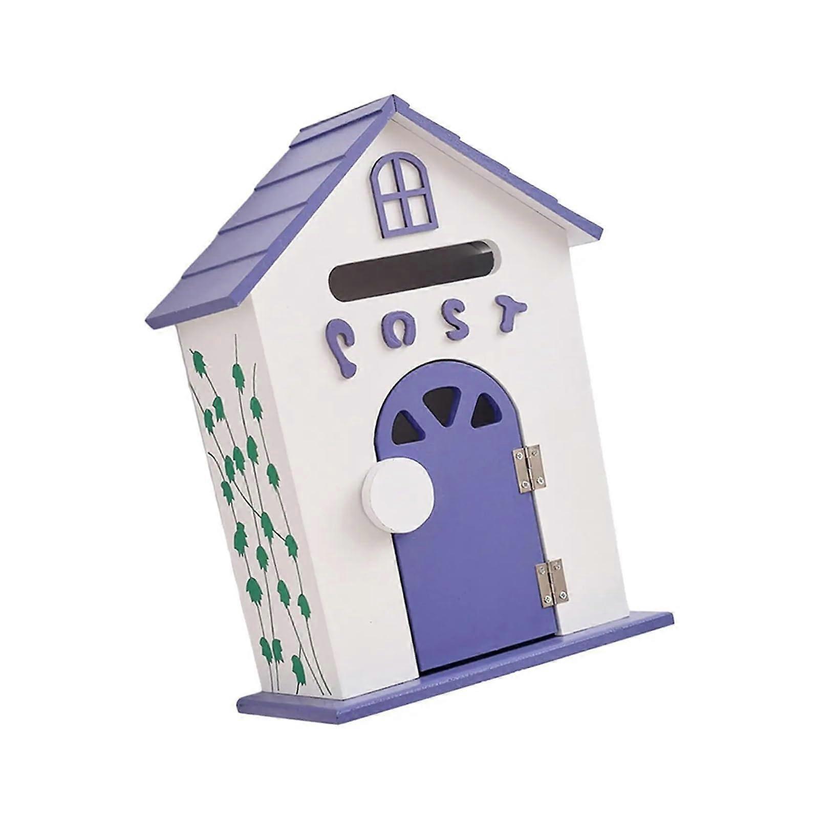 Wallmounted mailbox, garden, wooden mailbox, caf, decoration, rustic, 22 x 12 x 32 cm, collection box, sturdy outdoor suggestion box (purple) violet