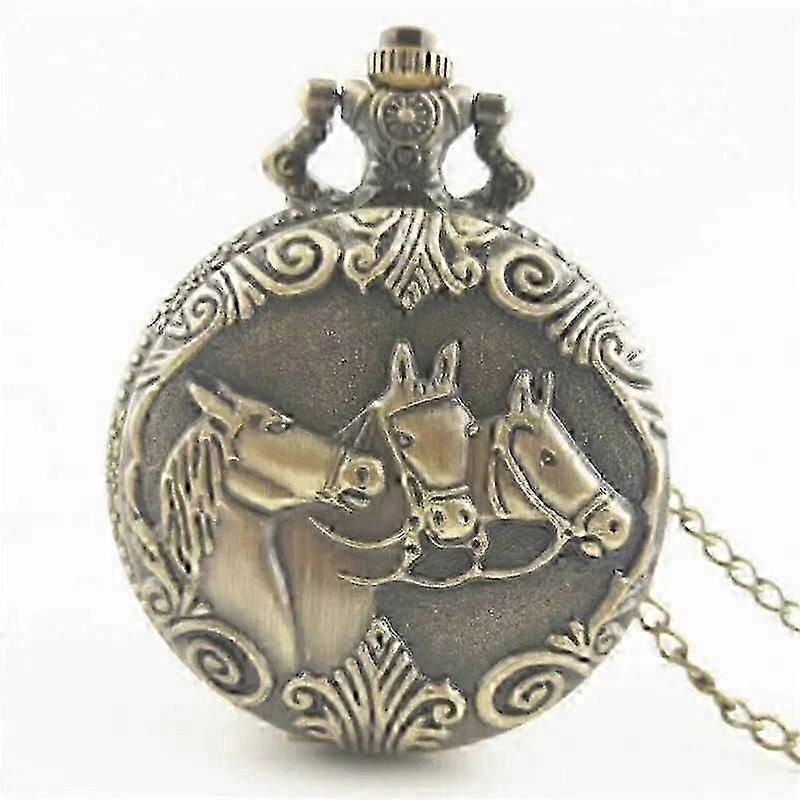 Retro Large Size Three-headed Horse Carriage Quartz Watch Alloy Case Round Dial Non-waterproof Universal Alloyrap General Sz