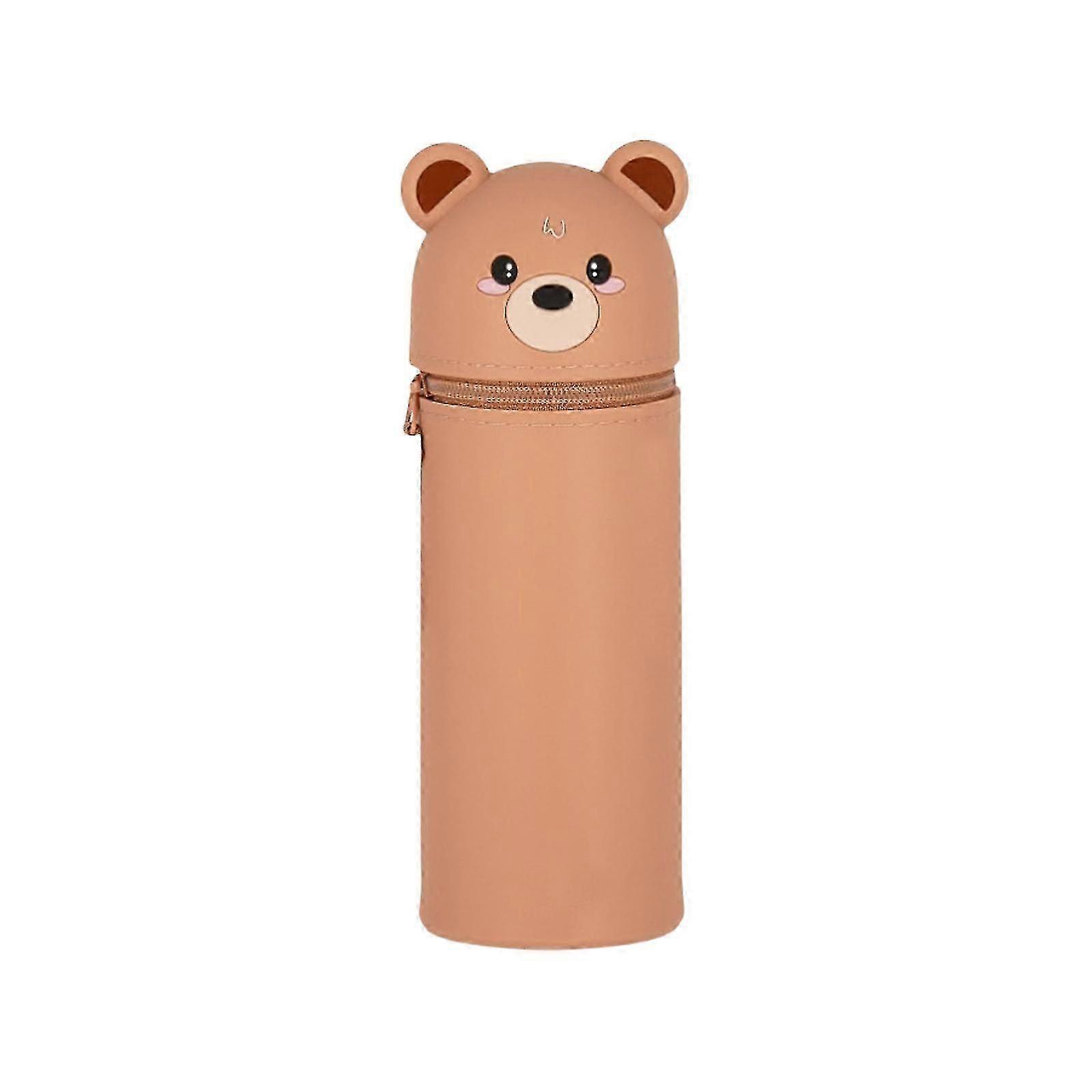 Cartoon Telescopic Pencil Case - Large Capacity, Upright Design Soft Silicone Pencil Case - Bear