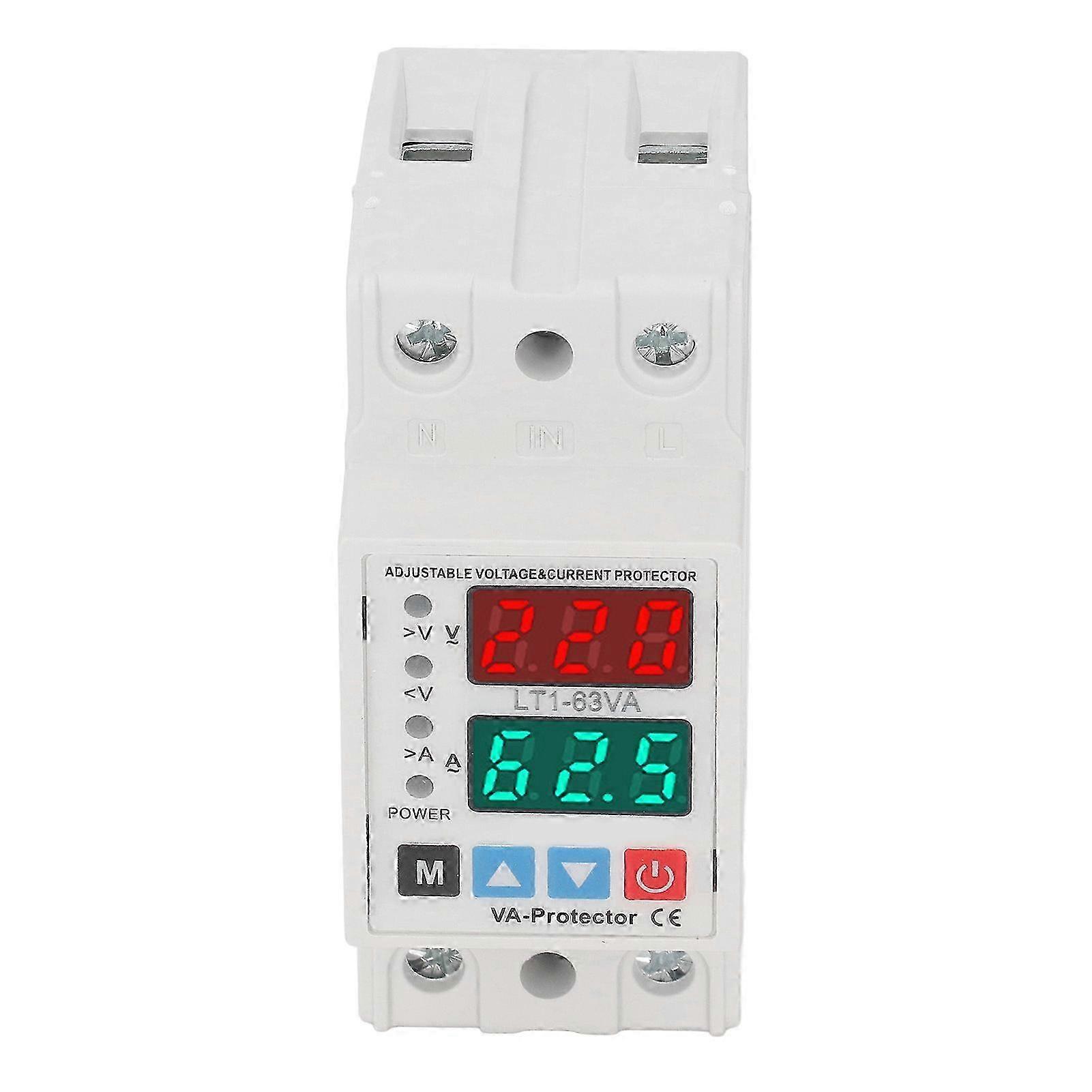 Over/Under Voltage Protector AC220V 63A - Magnetic Retention Dual Display Voltage & Current Protective Device for Enhanced Safety
