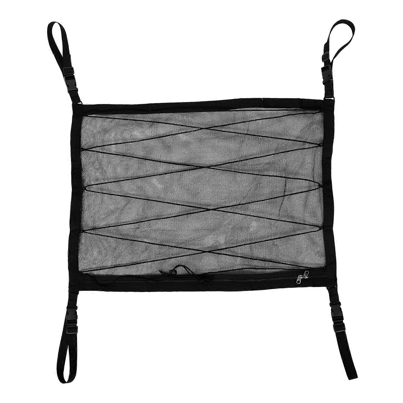 Auto Roof Luggage Net Organizer Multifunctional Storage Bag for SUV and Truck, Layered Mesh Design with Adjustable Drawstring for Snacks Accessories.