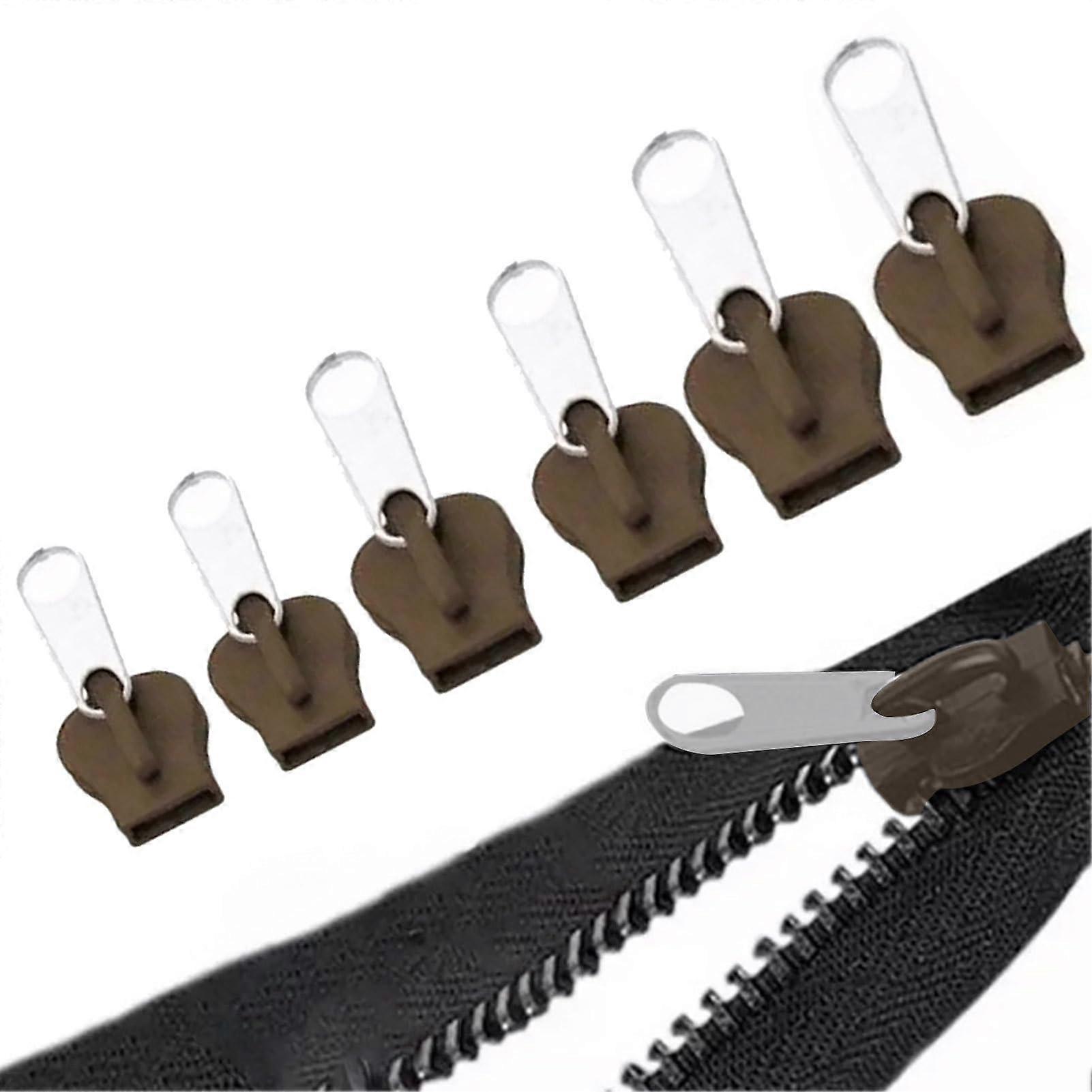Zipper  kit, durable zipper fixing accessories, removable slider replacement set, 6 pieces brown.