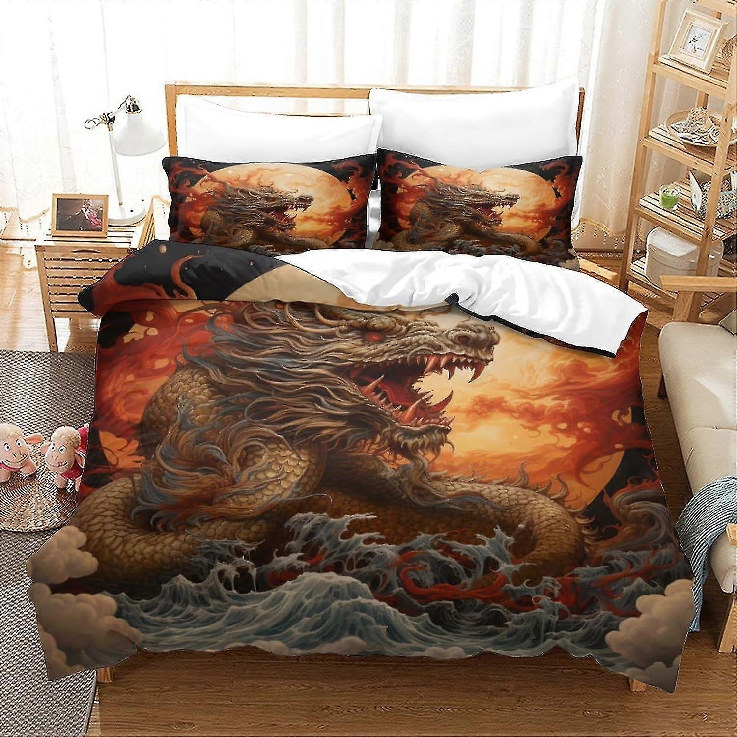 Conjunto de capa de edredom com tema de dragão Conjunto de cama Galaxy para coleção de quarto infantil 3Pcs King