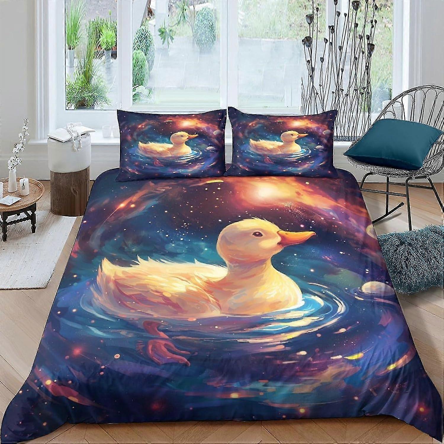 Conjunto de capa de edredom de pato fofo - Capa de edredom 3D, conjunto de capa de edredom para crianças, conjunto de 3 peças com fecho de zíper microfibra macia