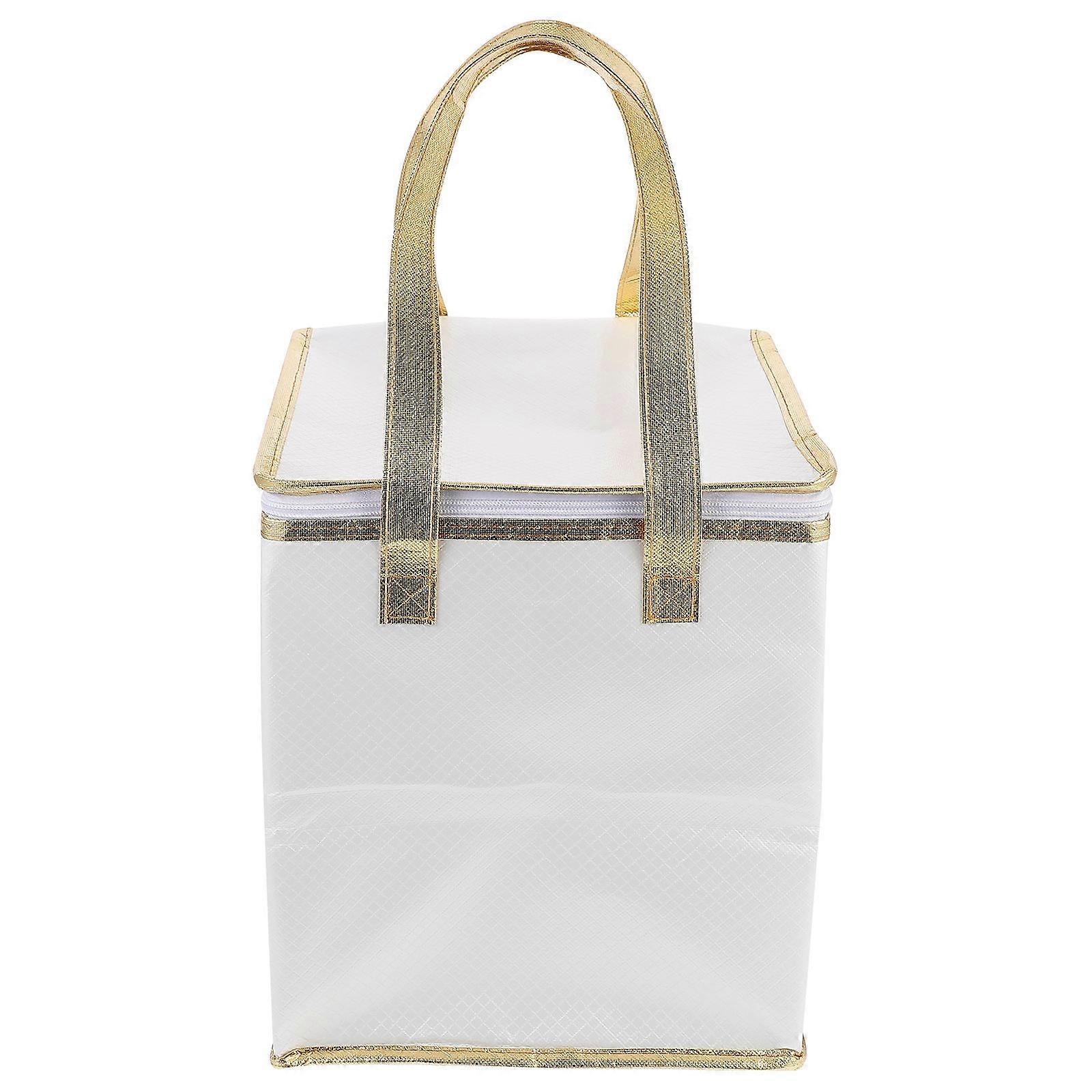 Portable Cake Storage Bag for Food Insulation with Handle Simple Useful Composite Material White