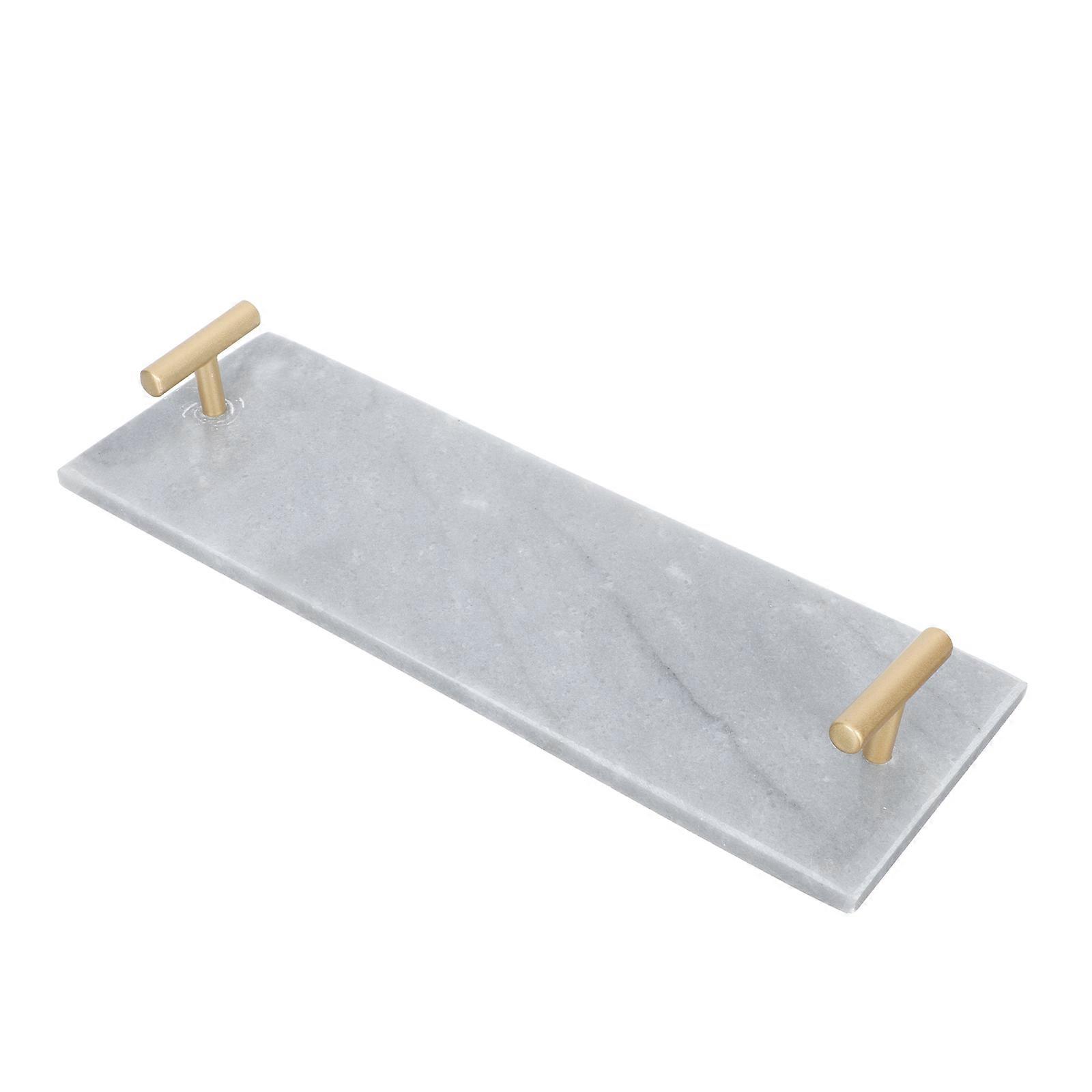 Square Marble Tray with Metal Handle for Cosmetic Jewelry Storage 1 Set Desktop Organizing Tray
