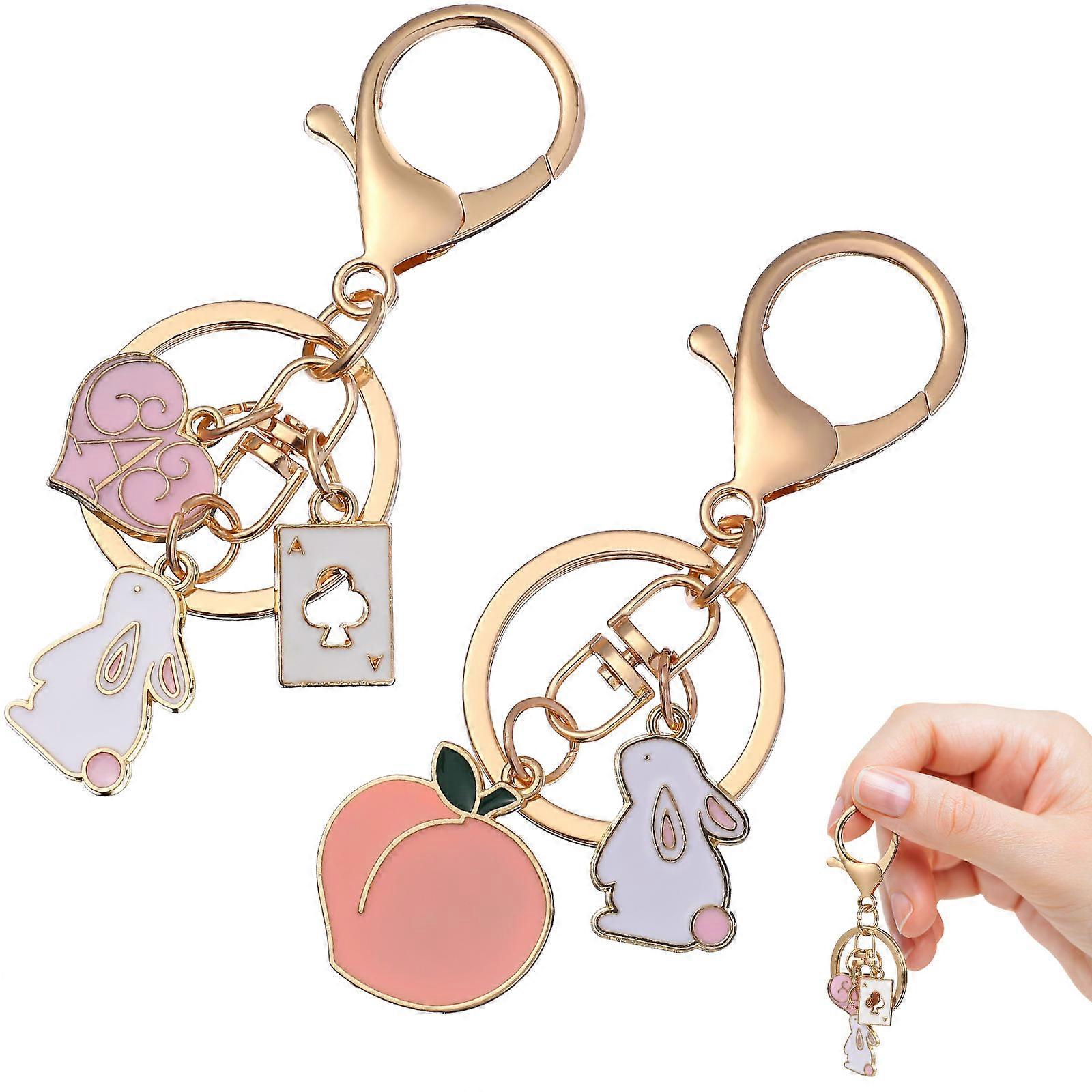 Bunny Keychain Pendant Cartoon Keychains Kawaii Style Purse Charm for Girls 2Pcs