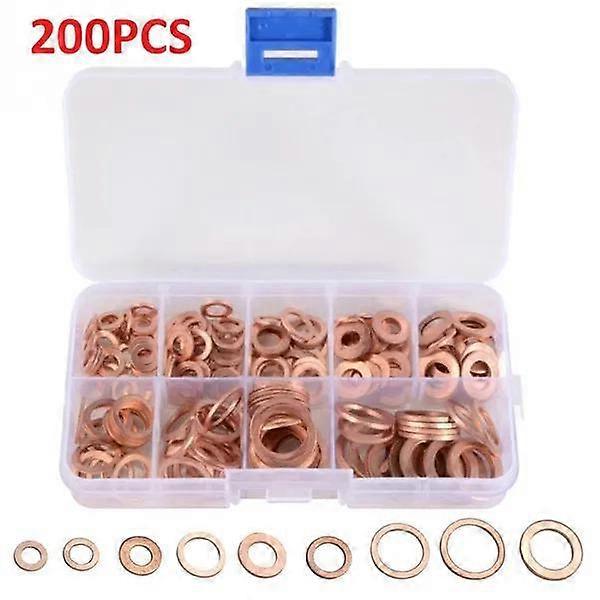 200 Pcs Copper Gasket Nut&Bolt Sets Fastener Screw Washers Sets M5-M14 MYY