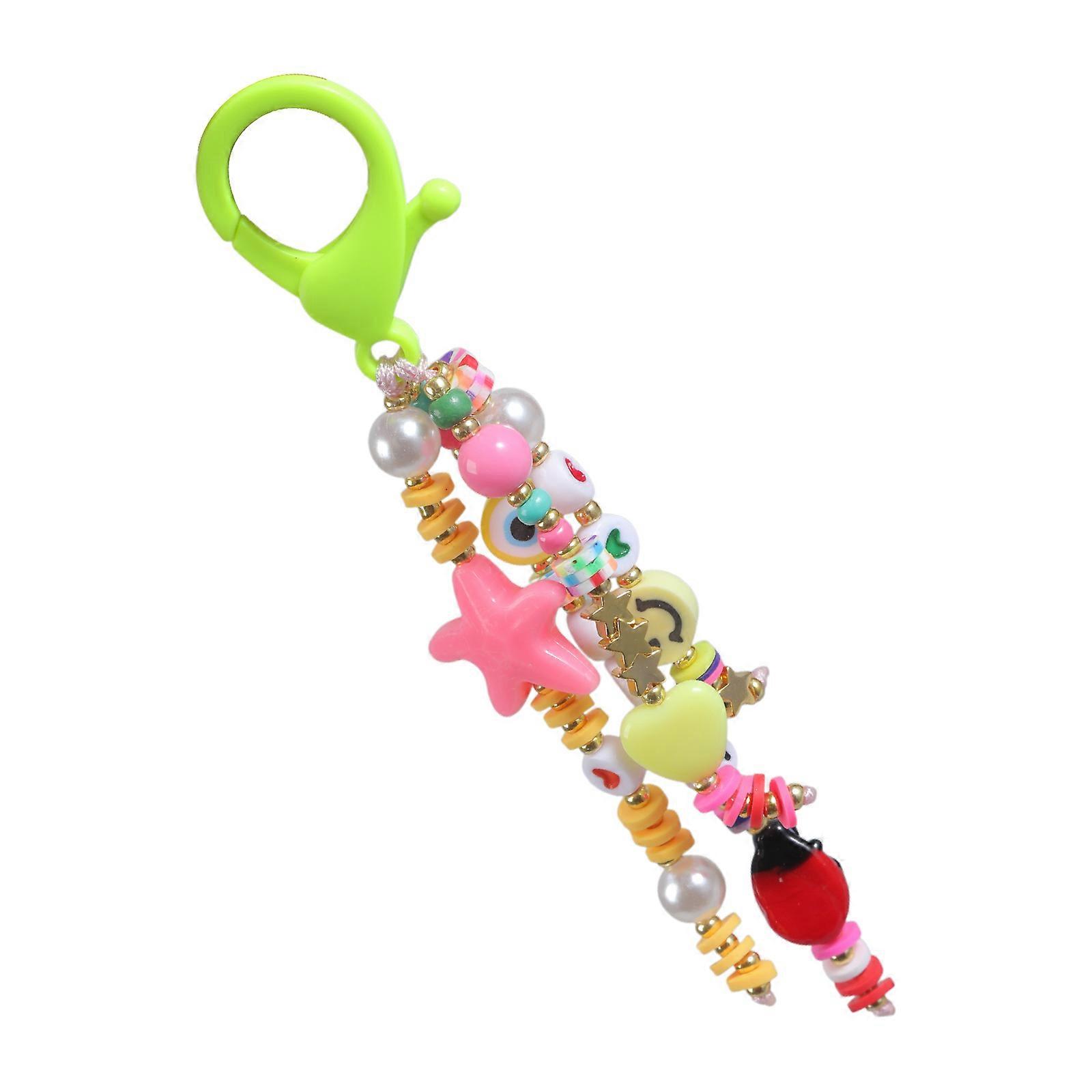 Eye Catching Student School Bag Pendant LOVE and Smiling Face Keyring Colorful Beaded Keychain Backpack Accessory Multicolor