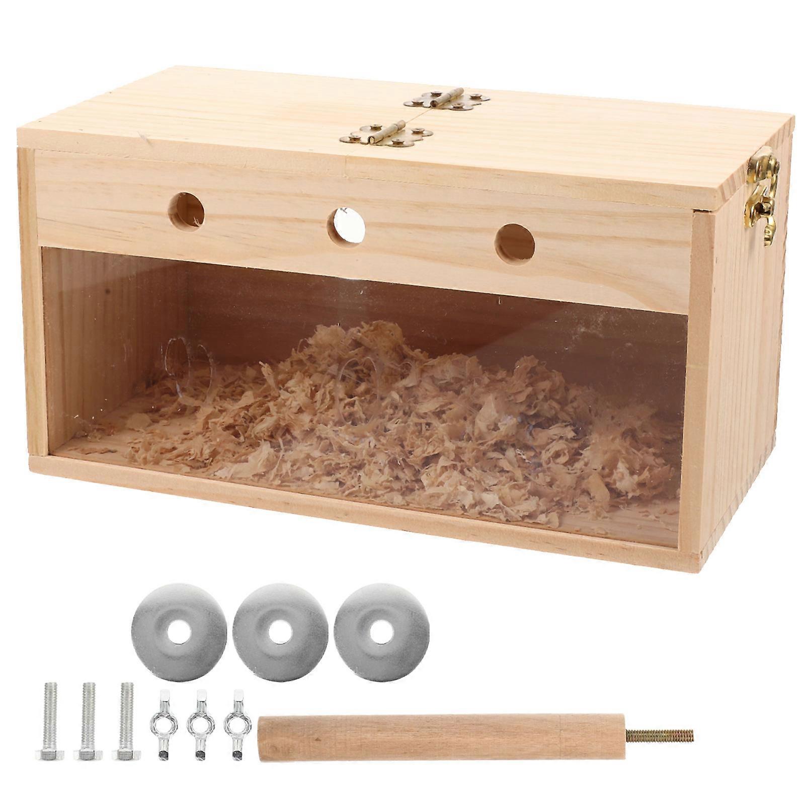 Parakeet Nesting Box Wooden Bird House Balcony Use For Birds Light Brown Incubation Support 1Pcs