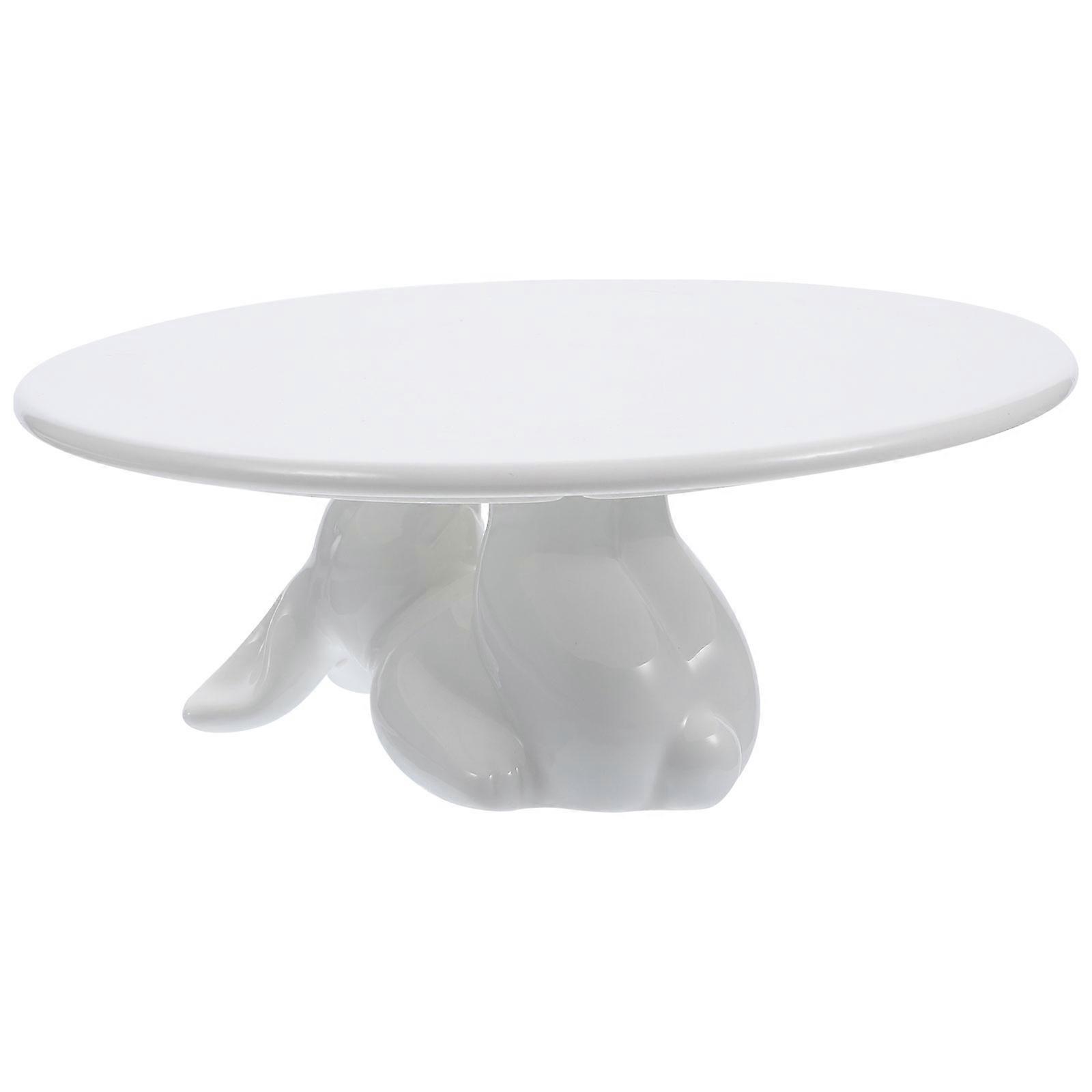 White Ceramic Cake Stand for Dessert Table Snack Holder Tray with and Smooth Edges 7.87 Inches