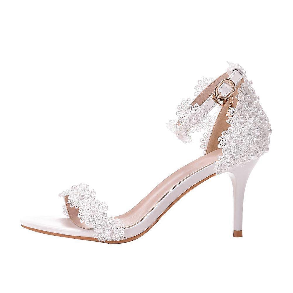 Stylish Women's High Heels In White With Lace Detailing Perfect For Wedding Celebrations Comes Pair