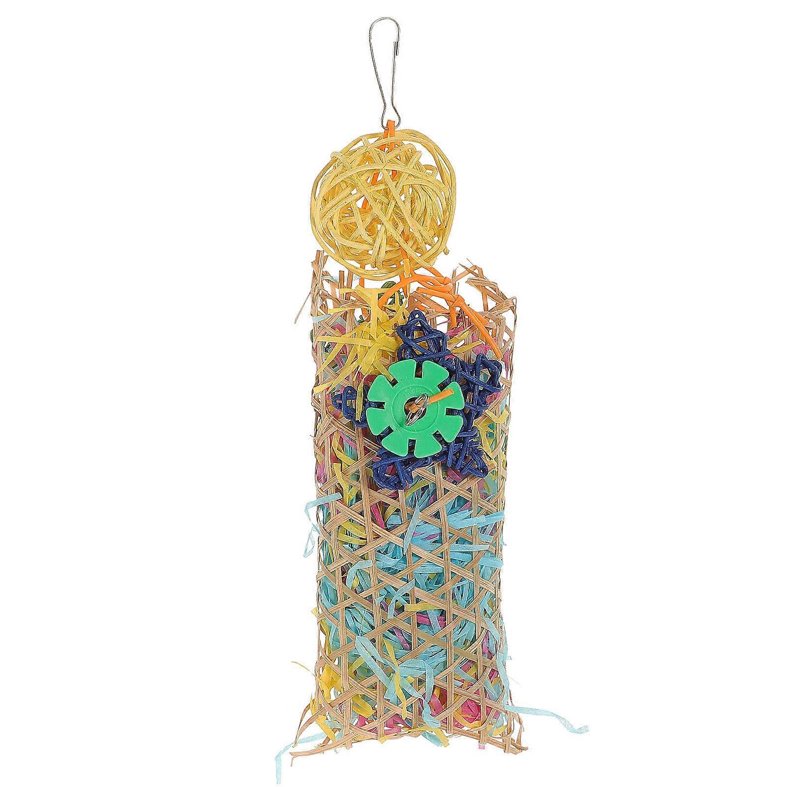Shredding Toys For Birds Parrots Cage Activity Bamboo Weaving Hanging Toy Round Shape 1Pack