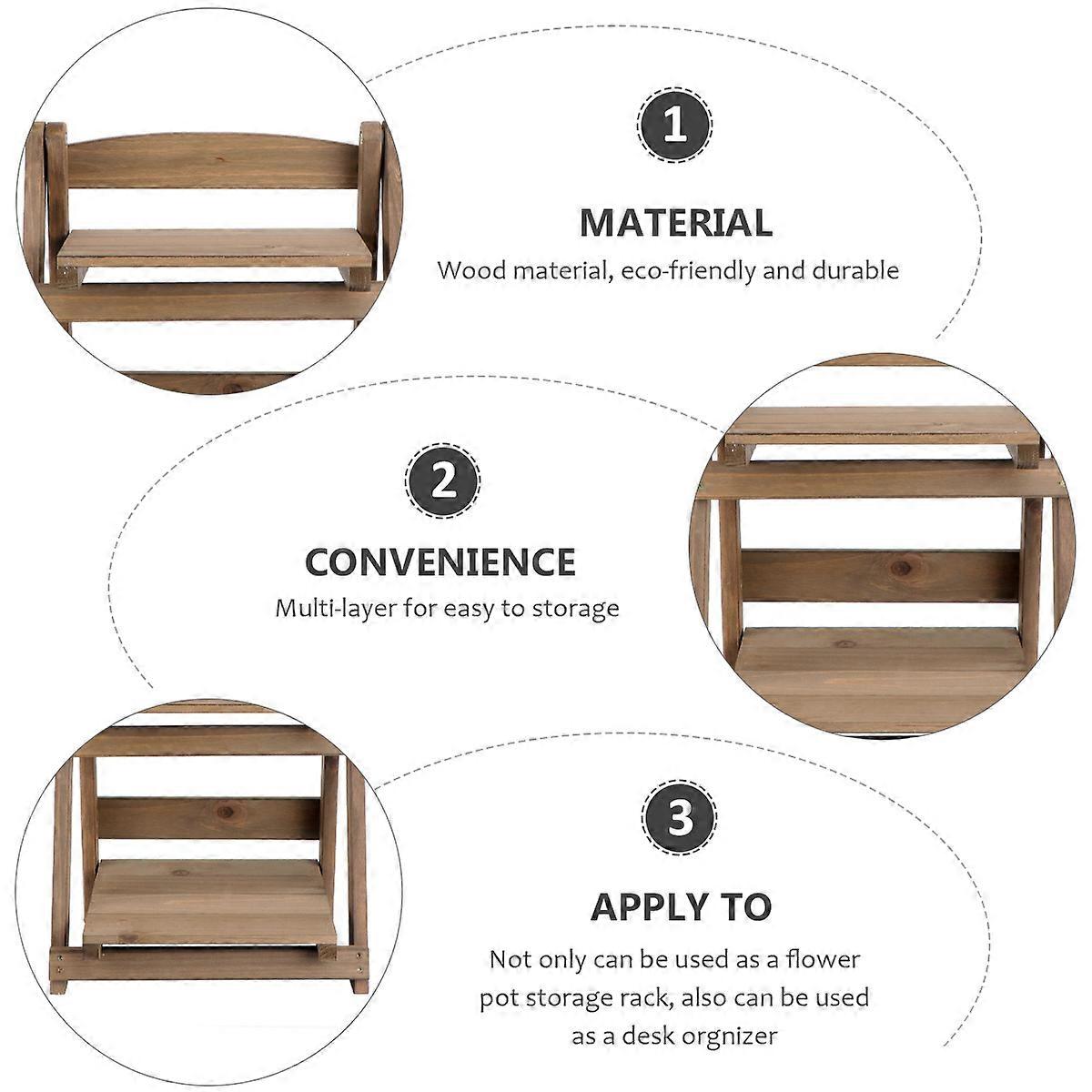 Two Layer Storage Rack for Balcony Home Office in Coffee Color Made of Plastic