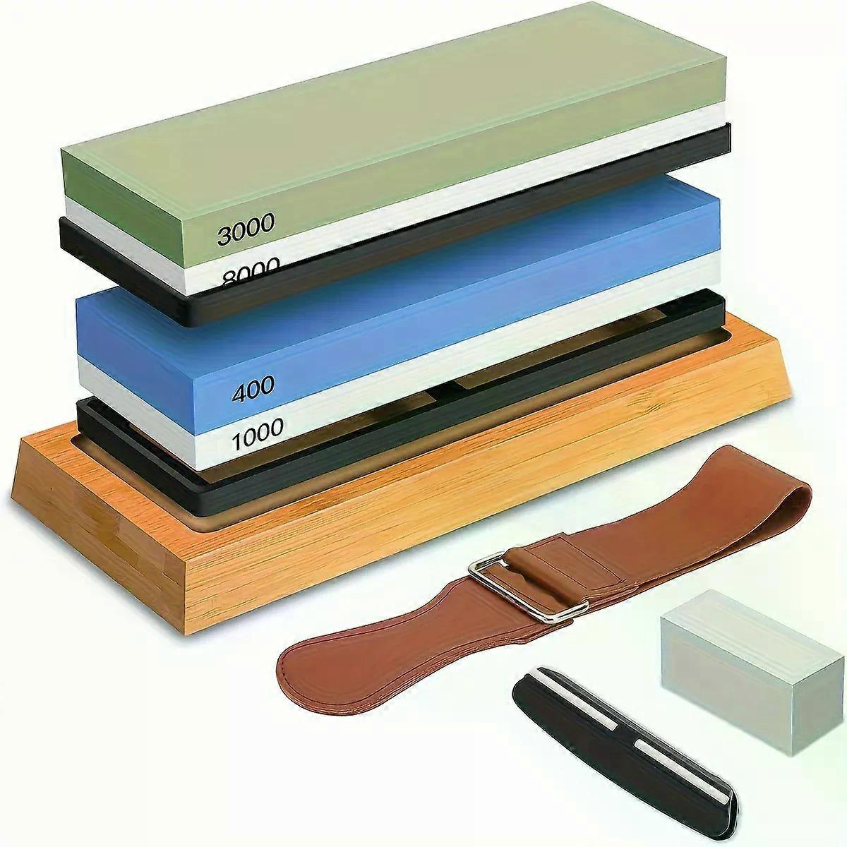 Sharpening Stone Set 4 Side Grit 400/1000 3000/8000 Premium Knife Sharpener Knife Sharpening Stone Kit with Bamboo Base
