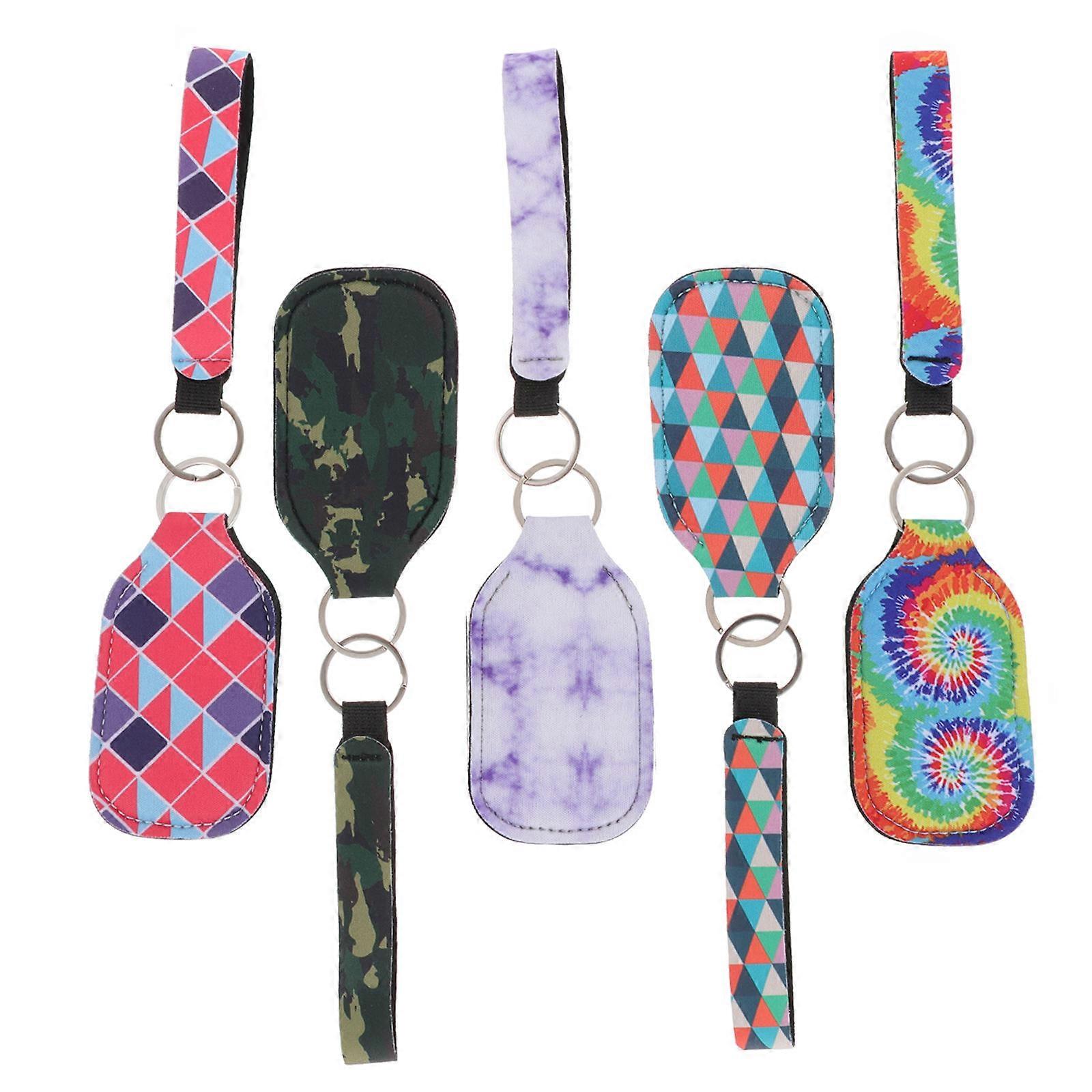 5 Pairs Rectangular Neoprene Lipstick Holder Keychain Everyday Use Assorted Color