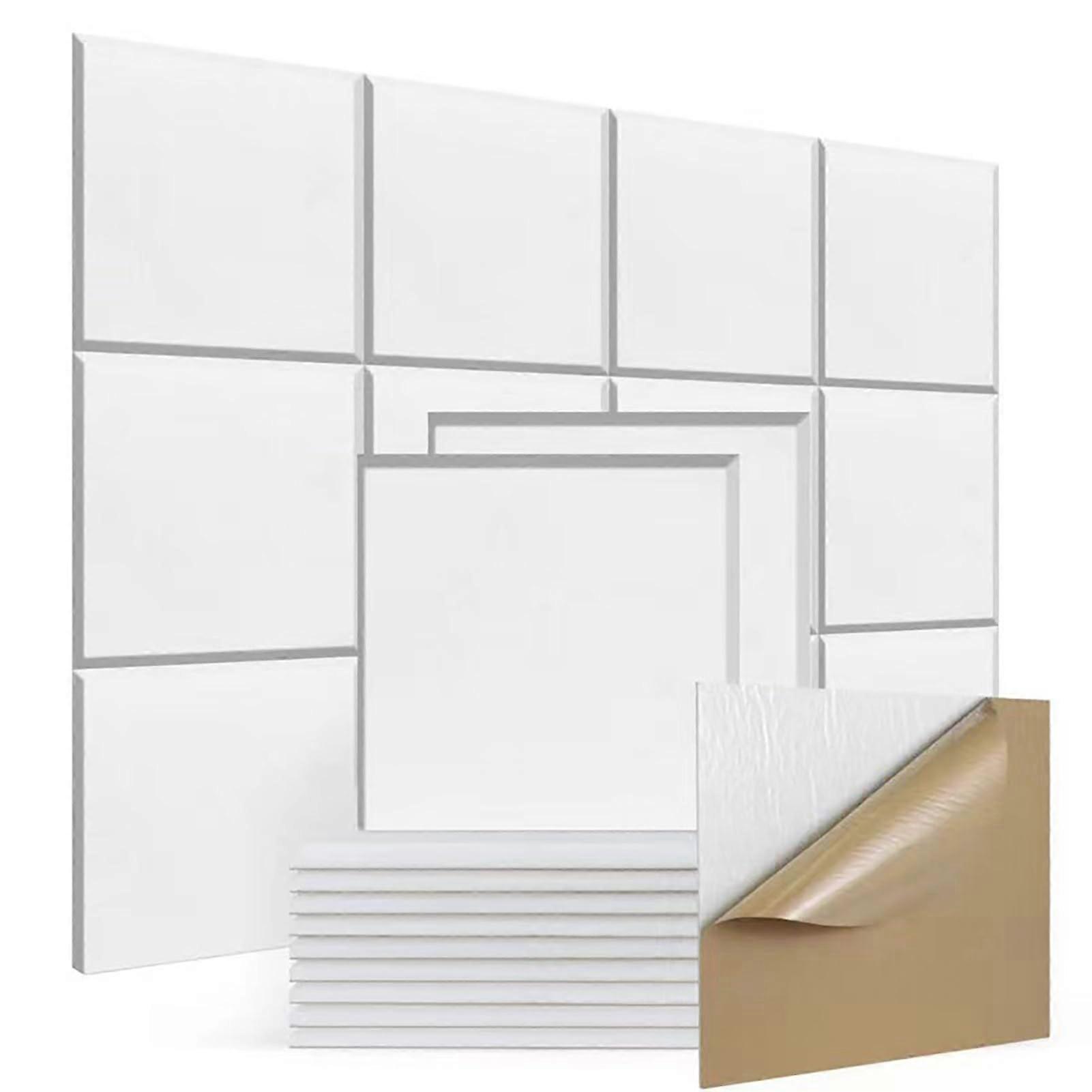 Self-Adhesive Sound Insulation Panels, 12-Pack, White, Square Acoustic Panel, High-Density Foam For Recording Studio