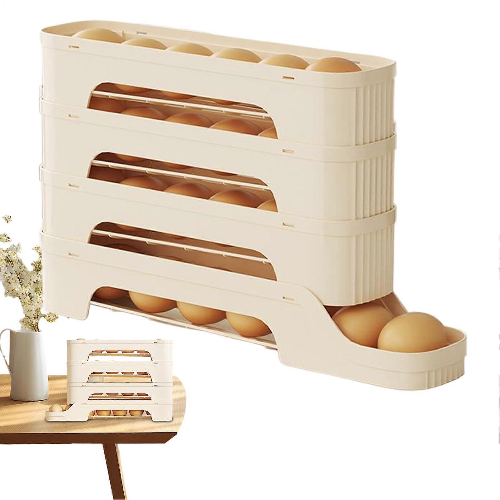 Egg holder for refrigerator, automatic roll dispenser, ventilated, stackable, 4tier