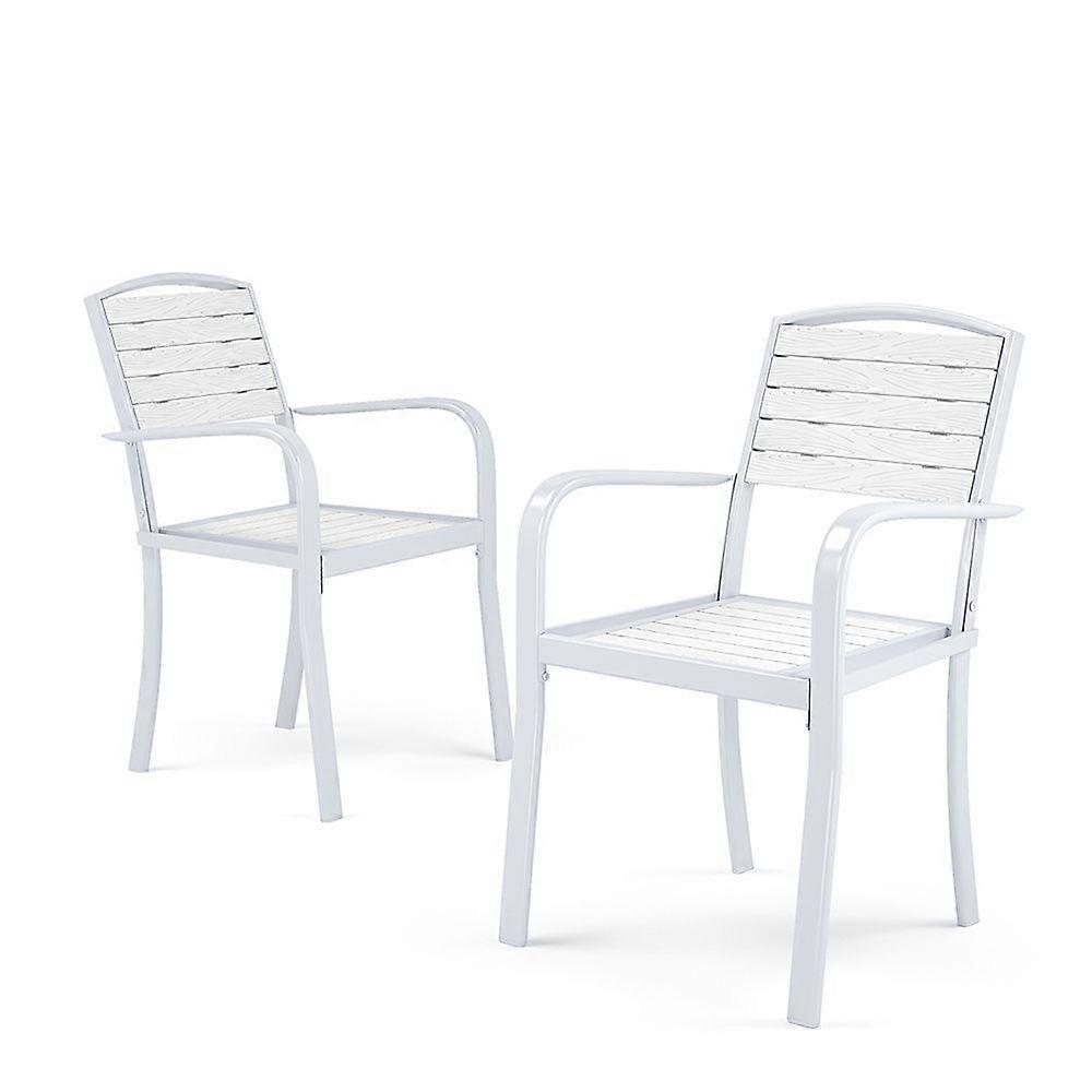 Set of 2 Stackable Garden Dining Chair Armchairs , White