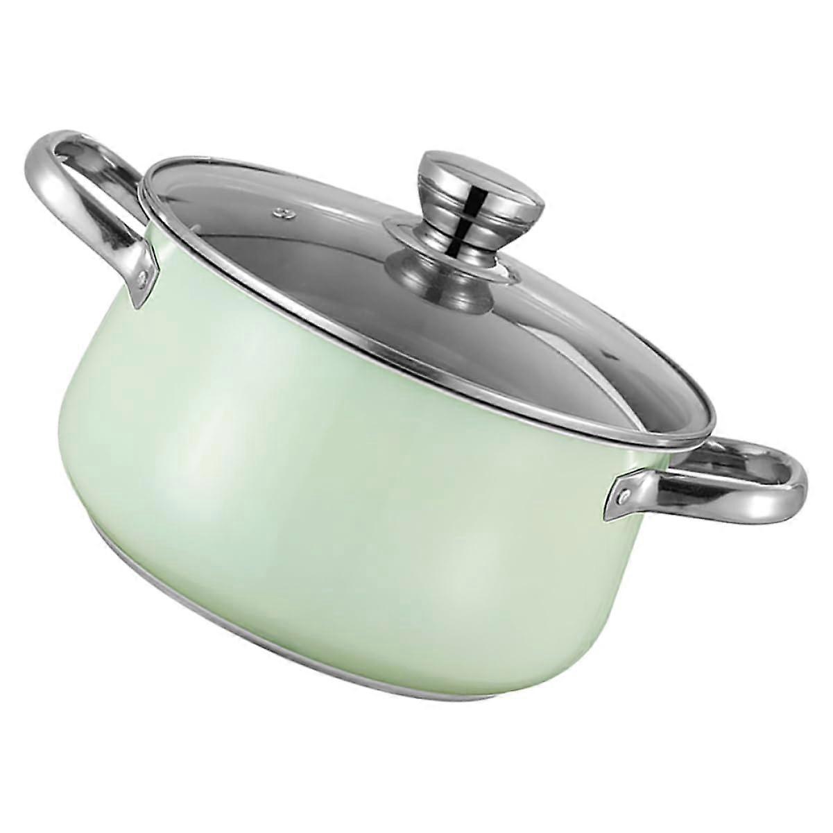 Double deep stainless steel soup pot, large cooker for induction stove, rust green.