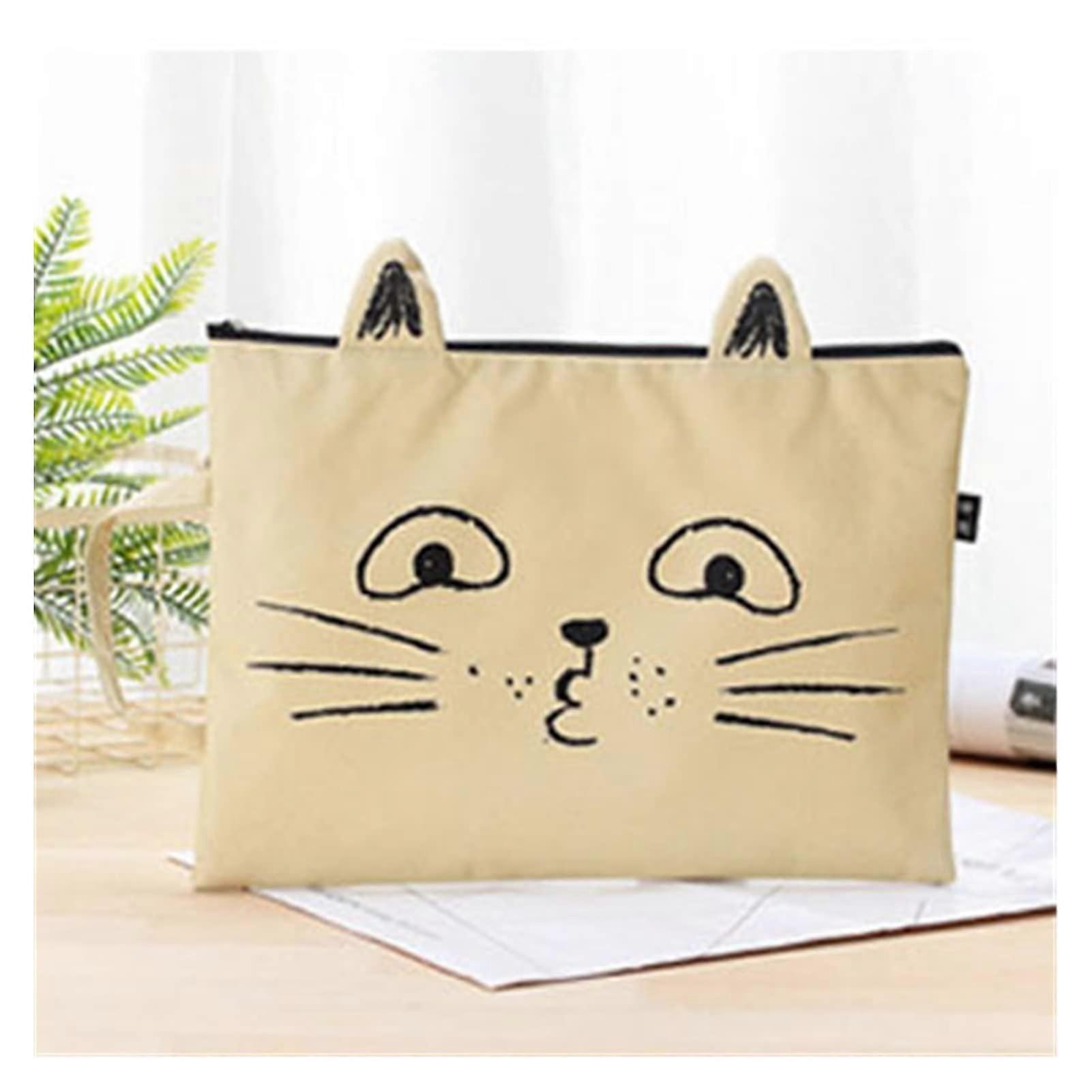 Document Folder A4 Cat Canvas Bag Fabric File Folder Paper Storage Organizer Office School Supplies Light Coffee