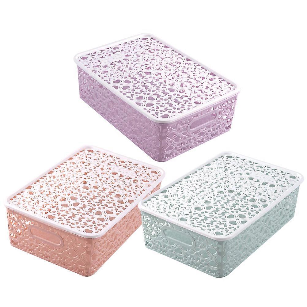 3pcs Stackable Storage Boxes for Tabletop Organizing Container Hollow Bins for Sundries