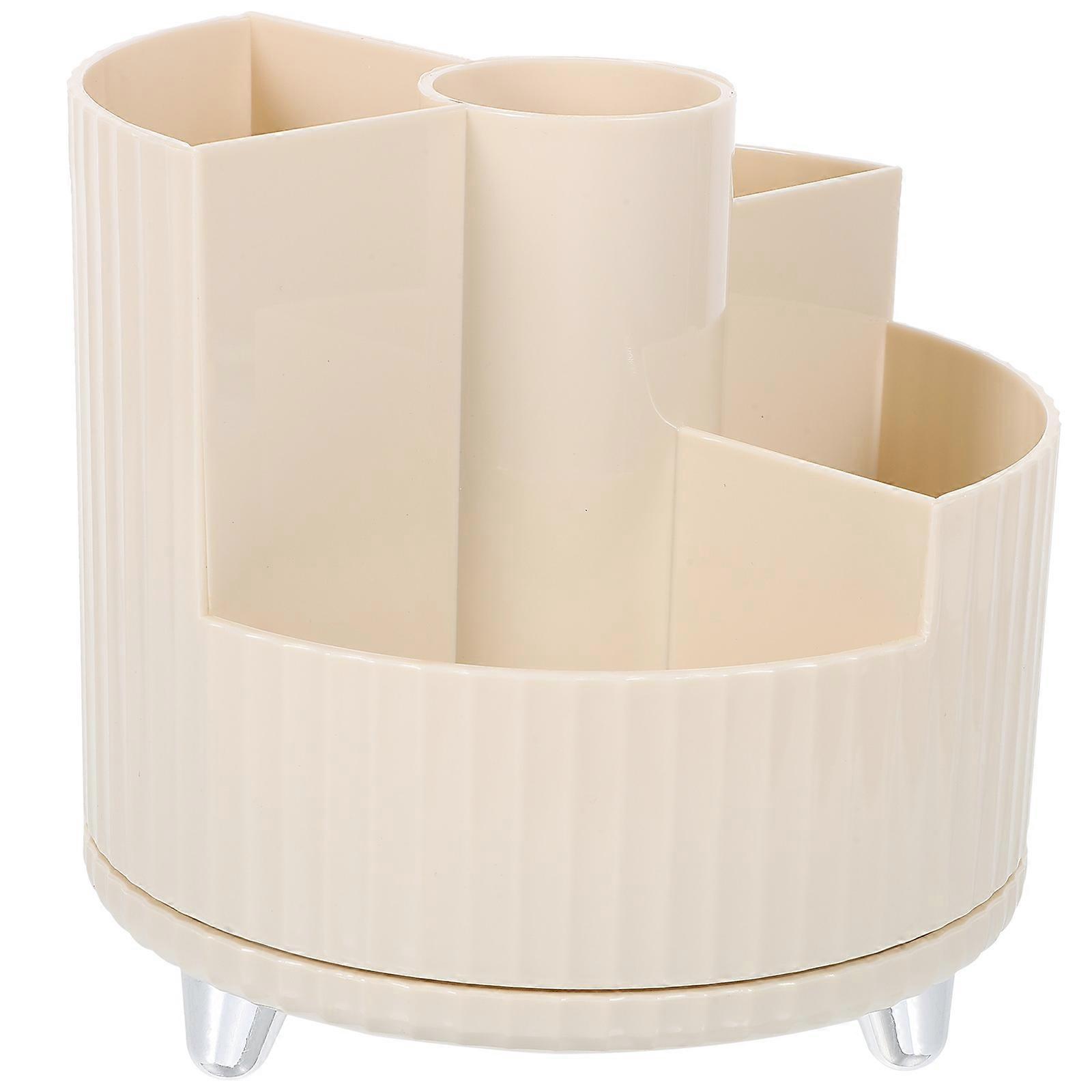 Makeup Brush Holder for Home Beige ABS -Degree Rotation Design Multi-Grid Storage Rack