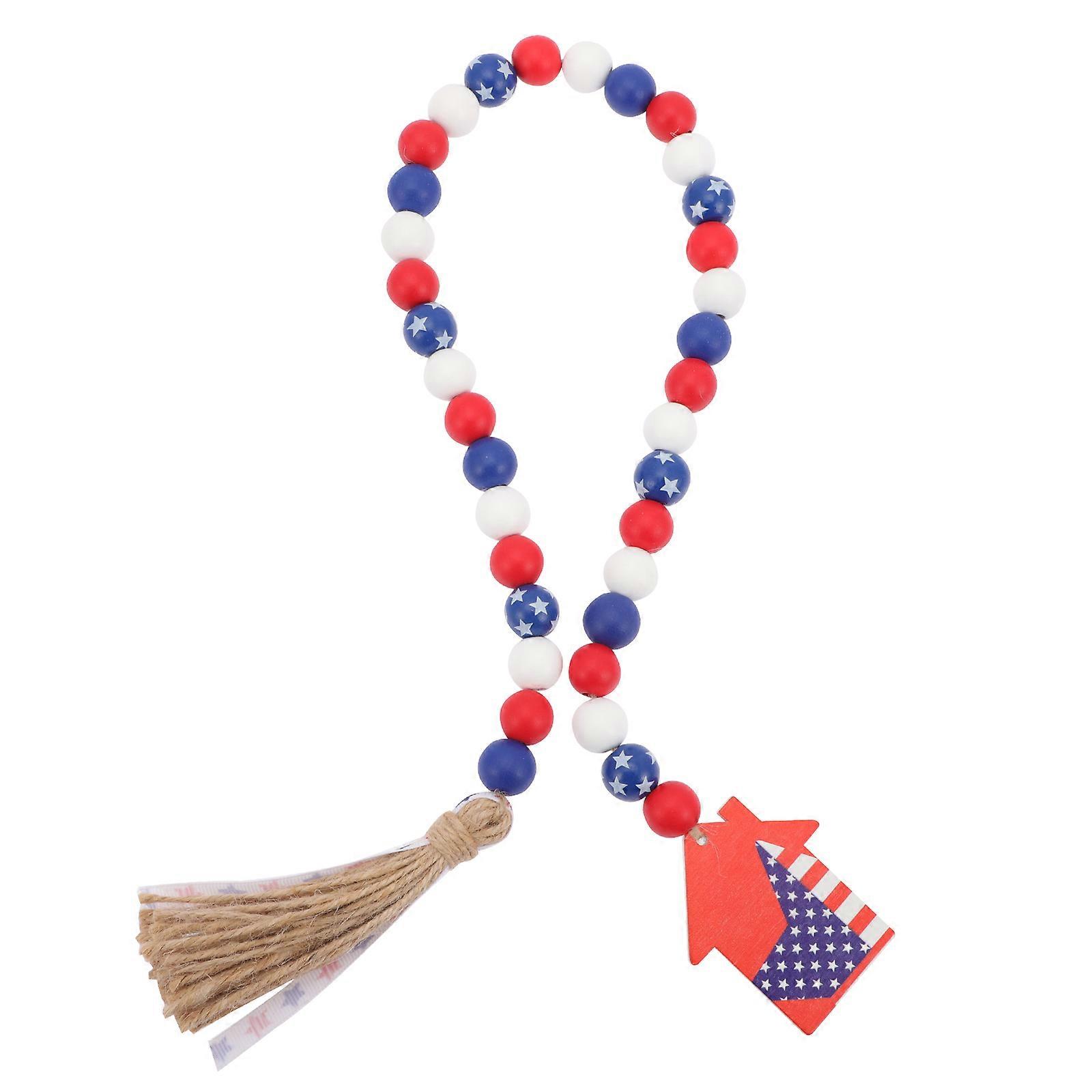 Beaded String Decor with Wooden Beads and Tassels on Hemp Rope Blue Color for Party Decor 7.8FT