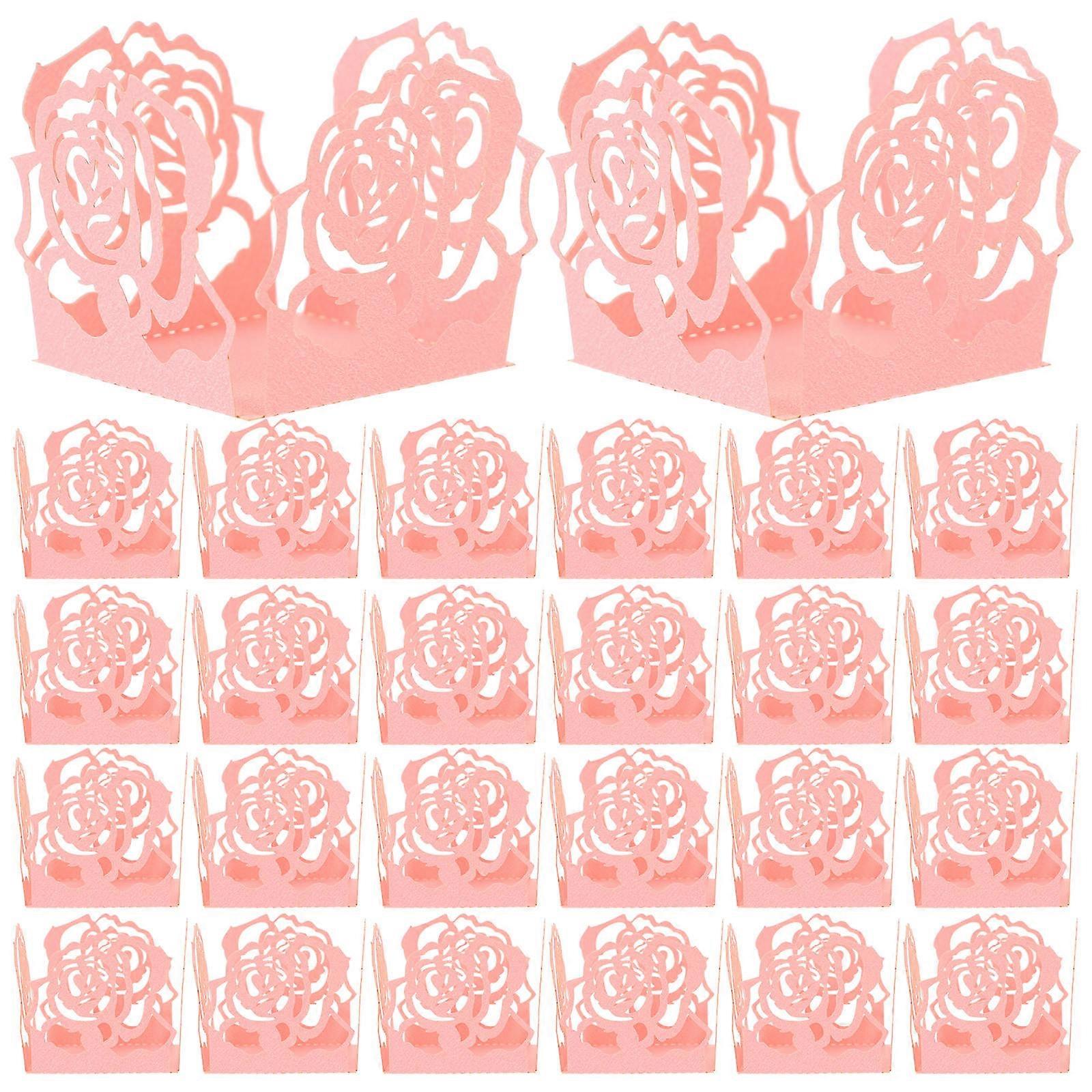 Truffle Chocolate Wrappers 50Pcs Hollow Rose Pattern Packaging For Weddings Parties Birthdays Daily Use Pink Paper