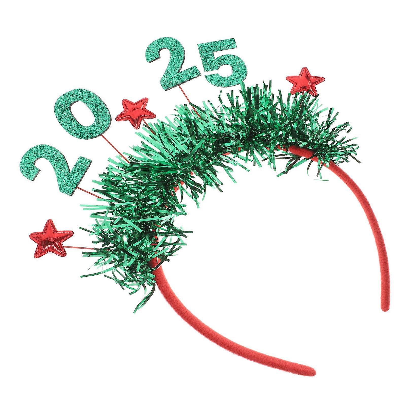 Happy New Year 2025 Headbands for Photo Booth Props and Party Use Made with Glitter Fabric Green Color