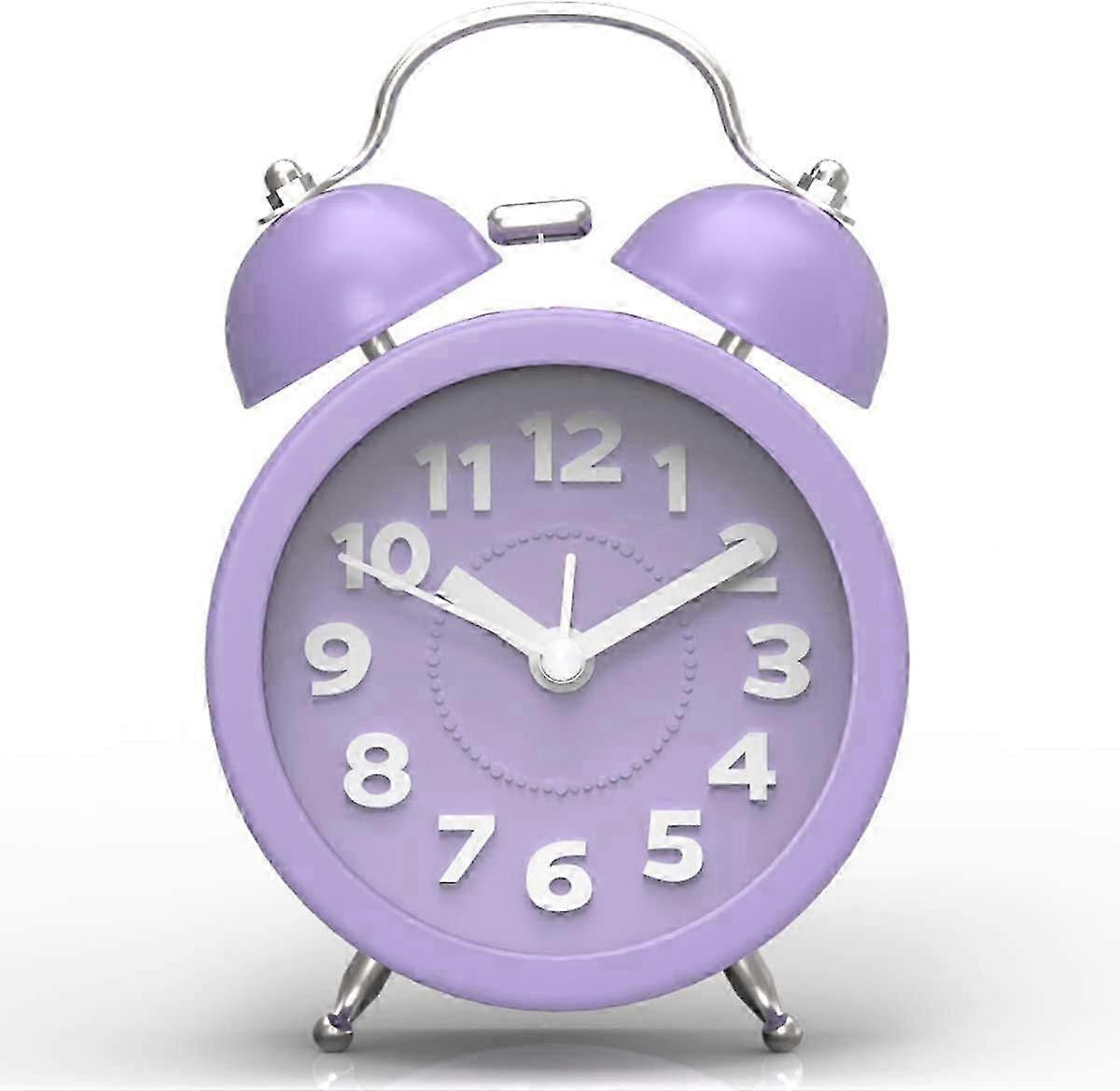 Loud Alarm Clock for Heavy Sleeper, Small Twin Bell Alarm Clock,Simple Retro Clock for Bedside, Battary Powered (Purple)