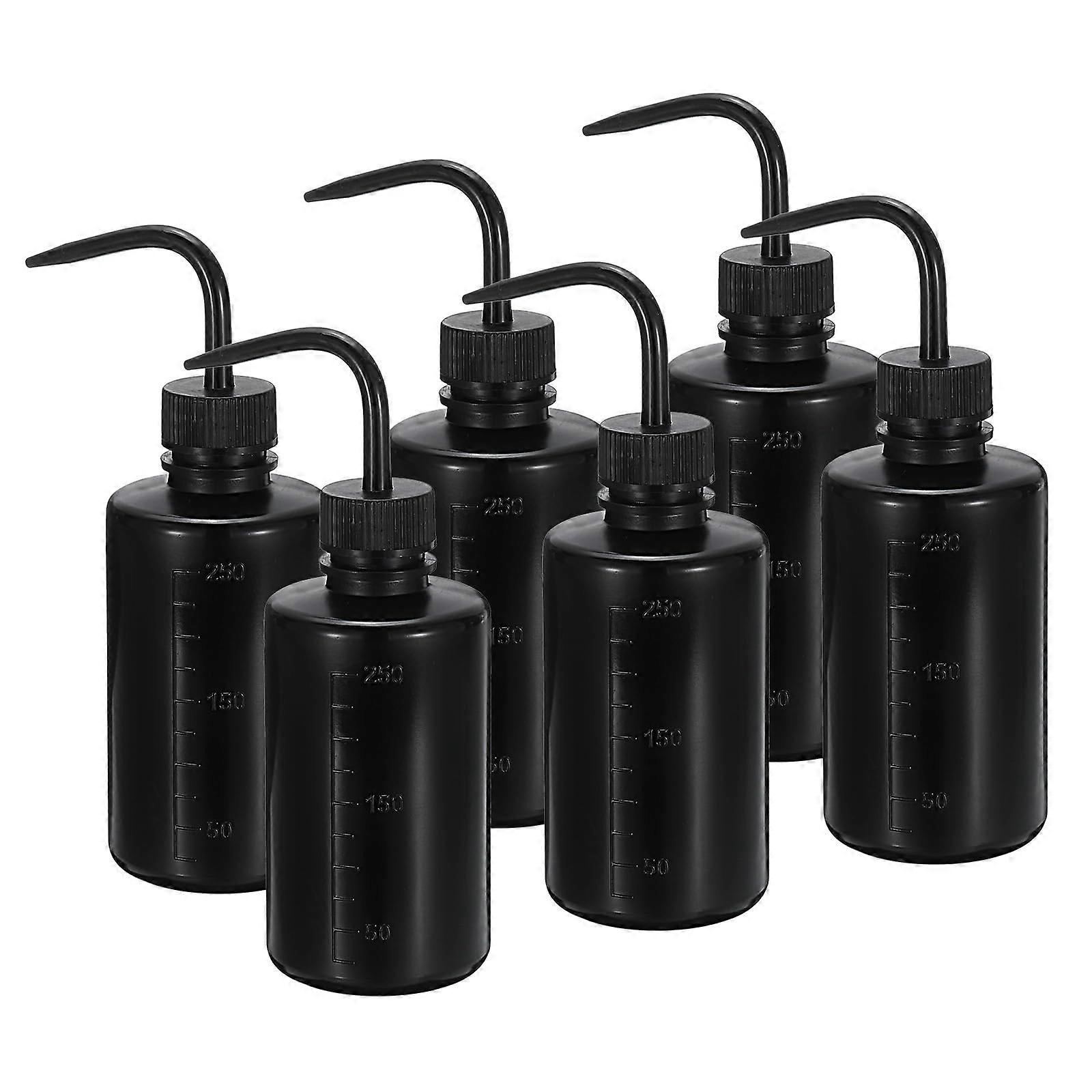 250ml Plastic Wash Bottle Set of 6 LDPE Black Squeeze Bottles for Lab Cleaning Irrigation Liquid Storage