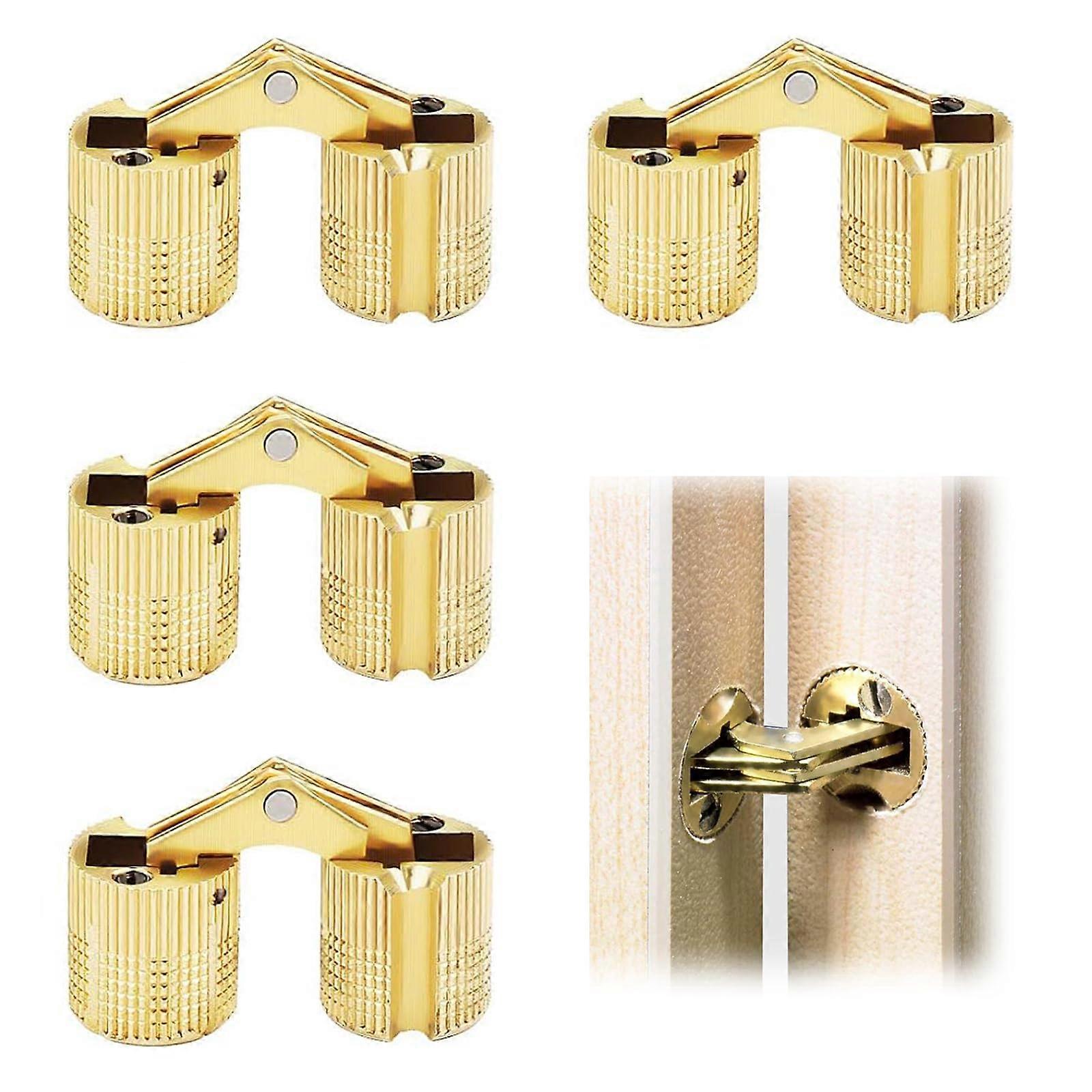 Copper Drill Hinges Pack of 4, 180° Opening Angle, Invisible Barrel Hinges for Cabinet Door, DIY Small Box (Gold 10 mm)