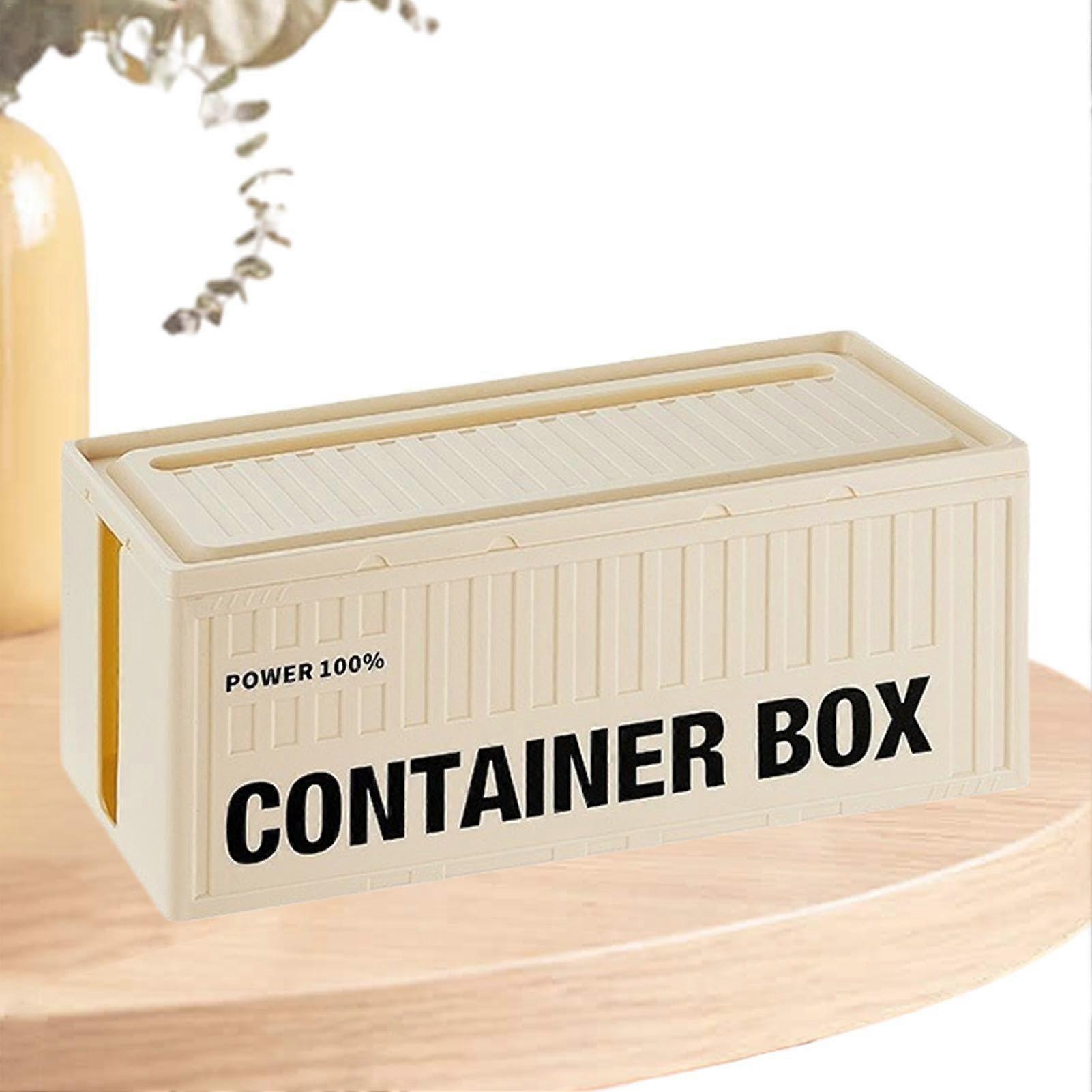 Cable Organizer Box with Lid for Desk, Table, Offices, Cream, Black