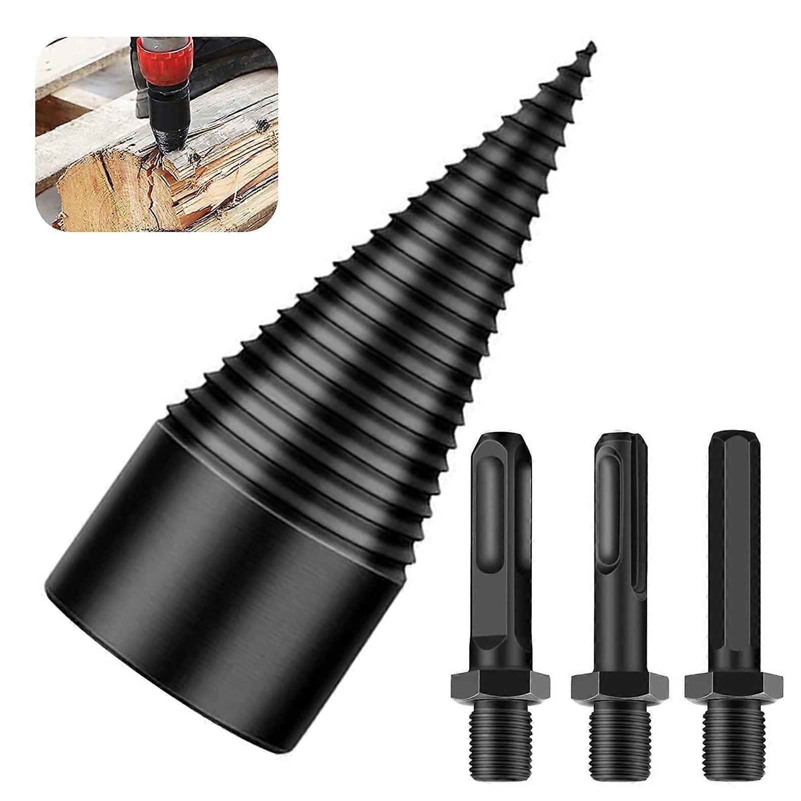 Wood Splitter Drill Cone with 3 Handles - Hexagonal, Square, Round Firewood Drill 32 mm for Efficient Wood Splitting