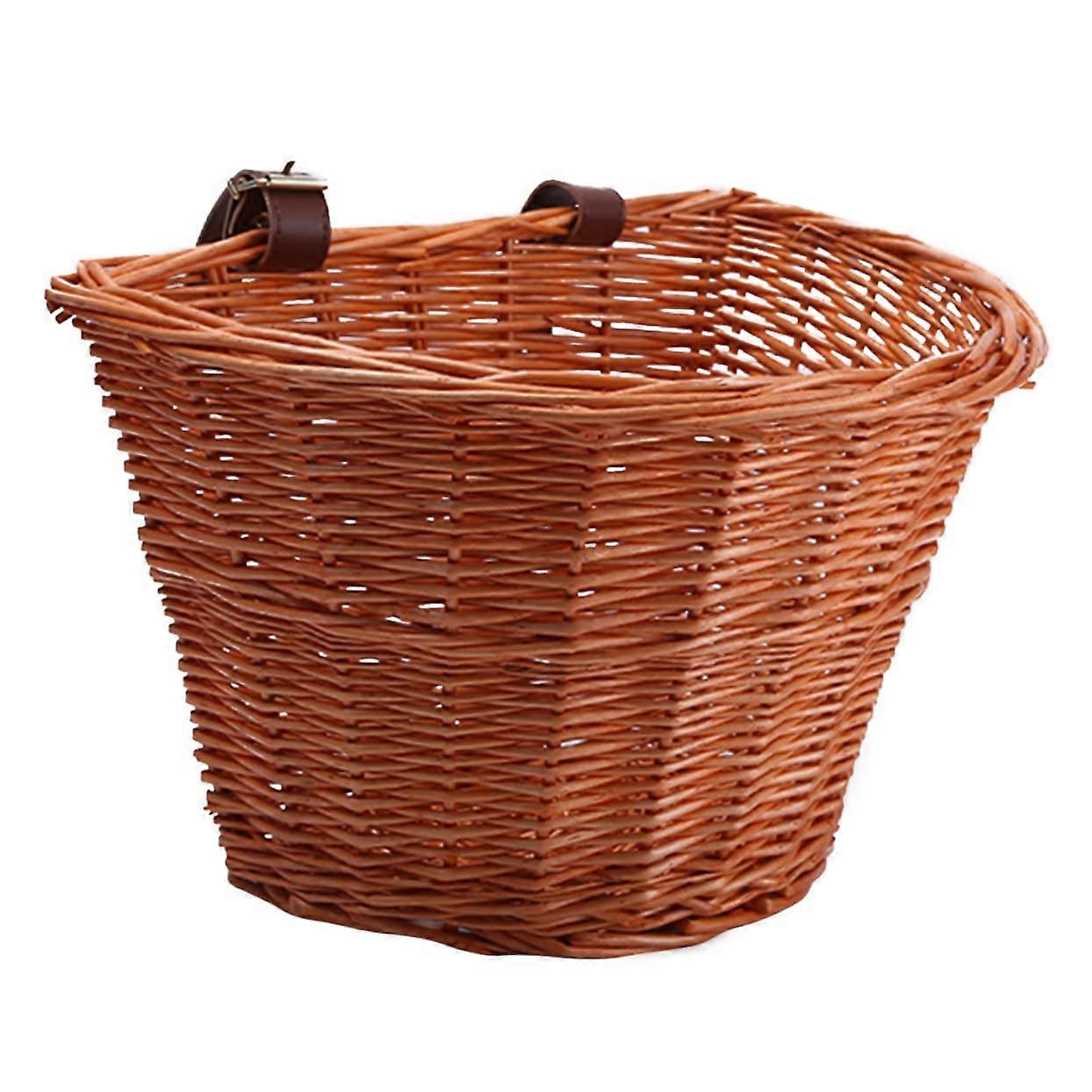 D Shape Wicker Basket for Bikes Handmade Detachable Front Handlebar Storage
