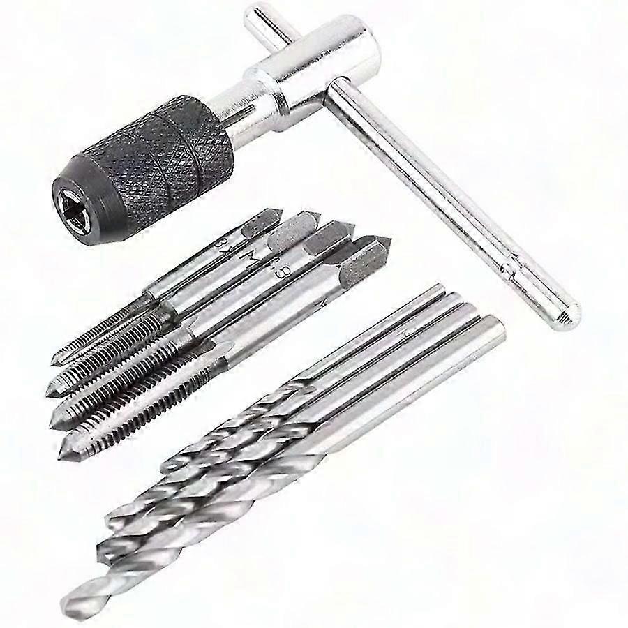 9Pcs Adjustable Ratchet Tap Wrench Set with M3-M6 Metric Plug Taps